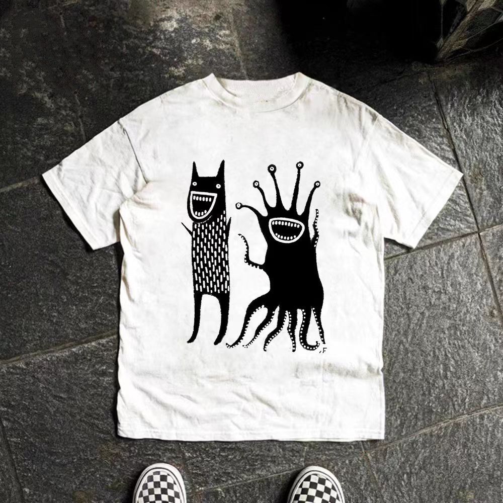 Vintage White casual retro fun monster print t-shirt Size US M / EU 48-50 / 2 - 1 Thumbnail