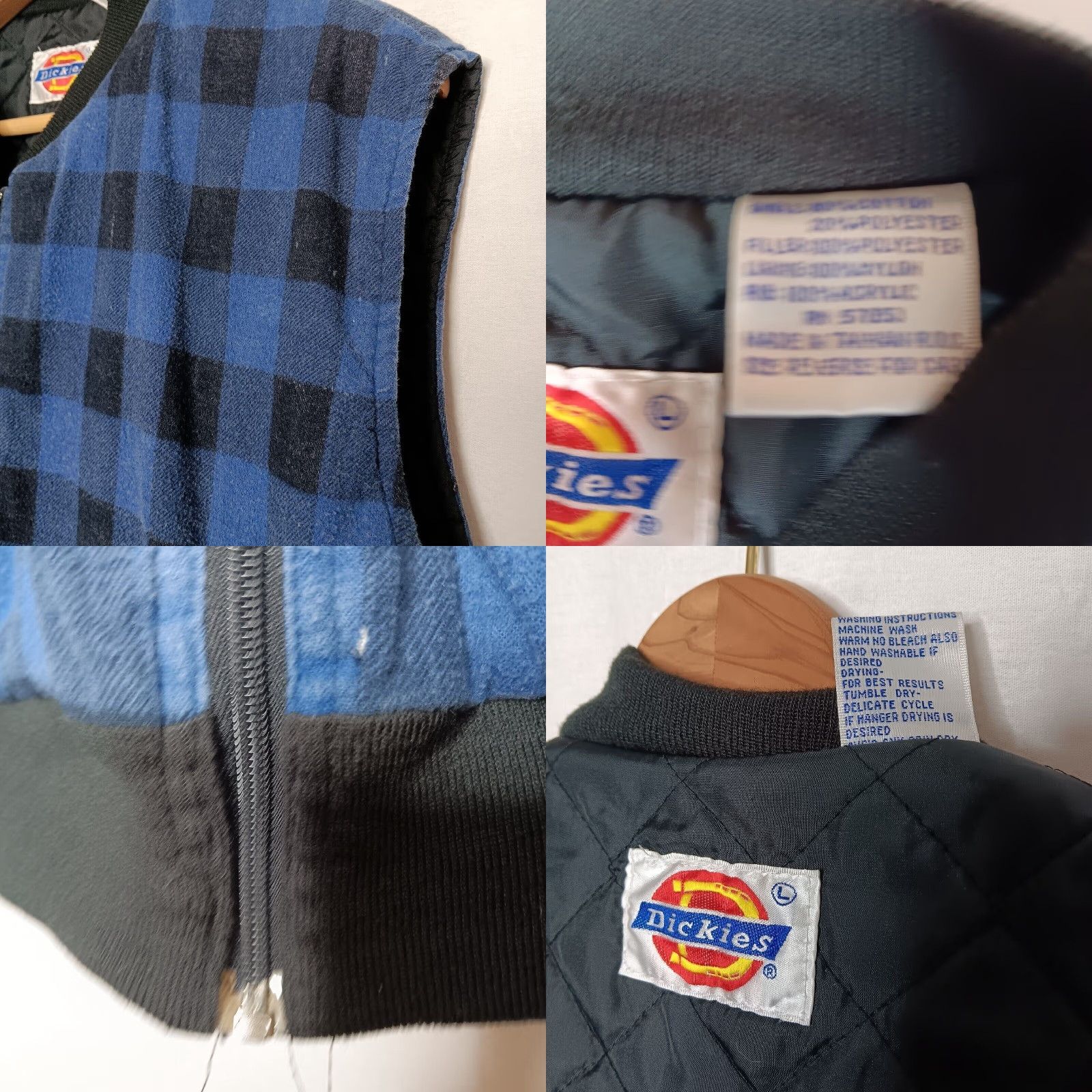 Vintage VINTAGE Dickies Vest LargeBlue Buffalo Plaid Flannel Quilted Workwear Woolrich Insulated Lined Quilted Men Black/Blue Tailored Regular Short Zip Colla Size US L / EU 52-54 / 3 - 9 Thumbnail