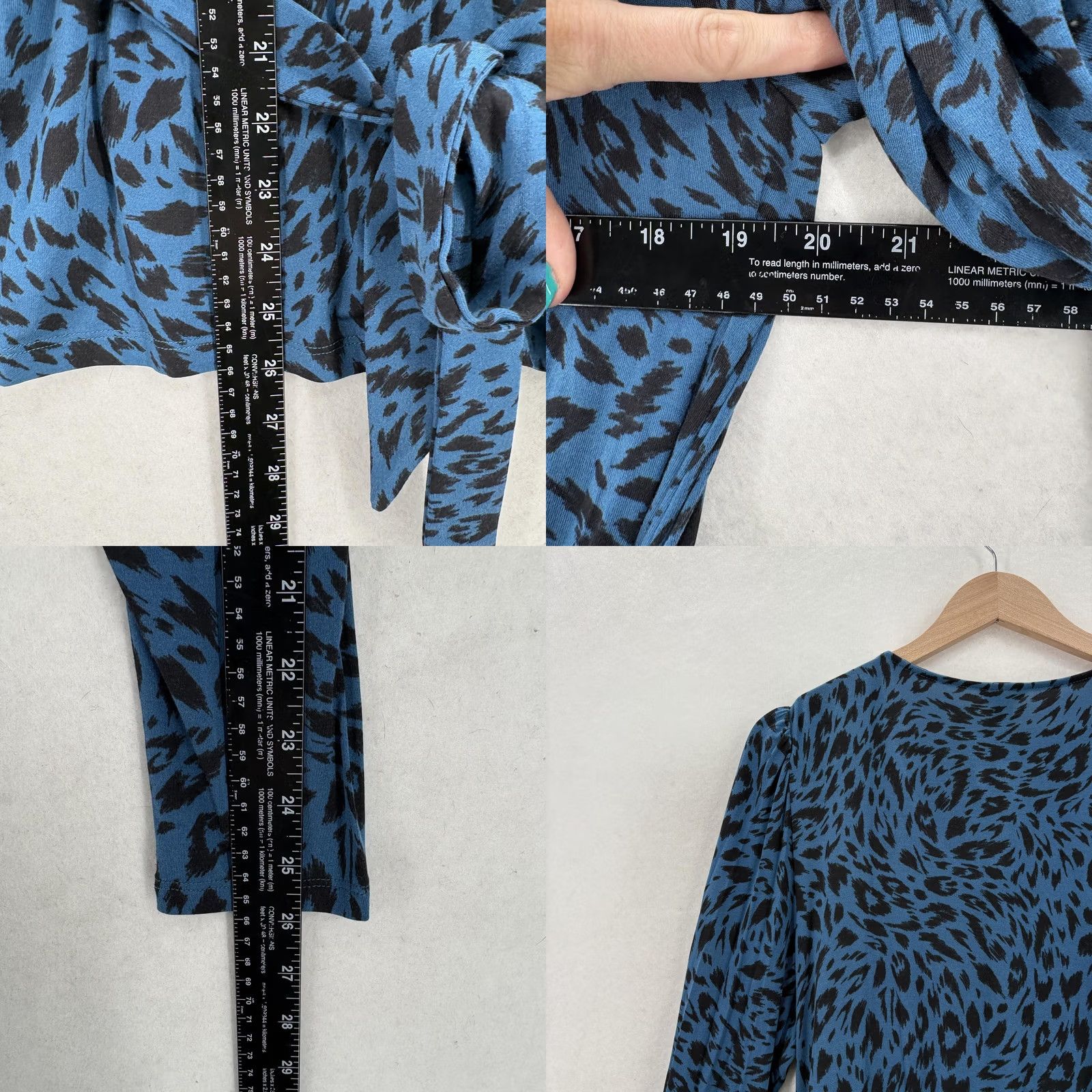 Ann Taylor Ann Taylor Blouse Womens L Blue Animal Print V Neck Tie Waist Peplum NWT Size L / US 10 / IT 46 - 8 Thumbnail