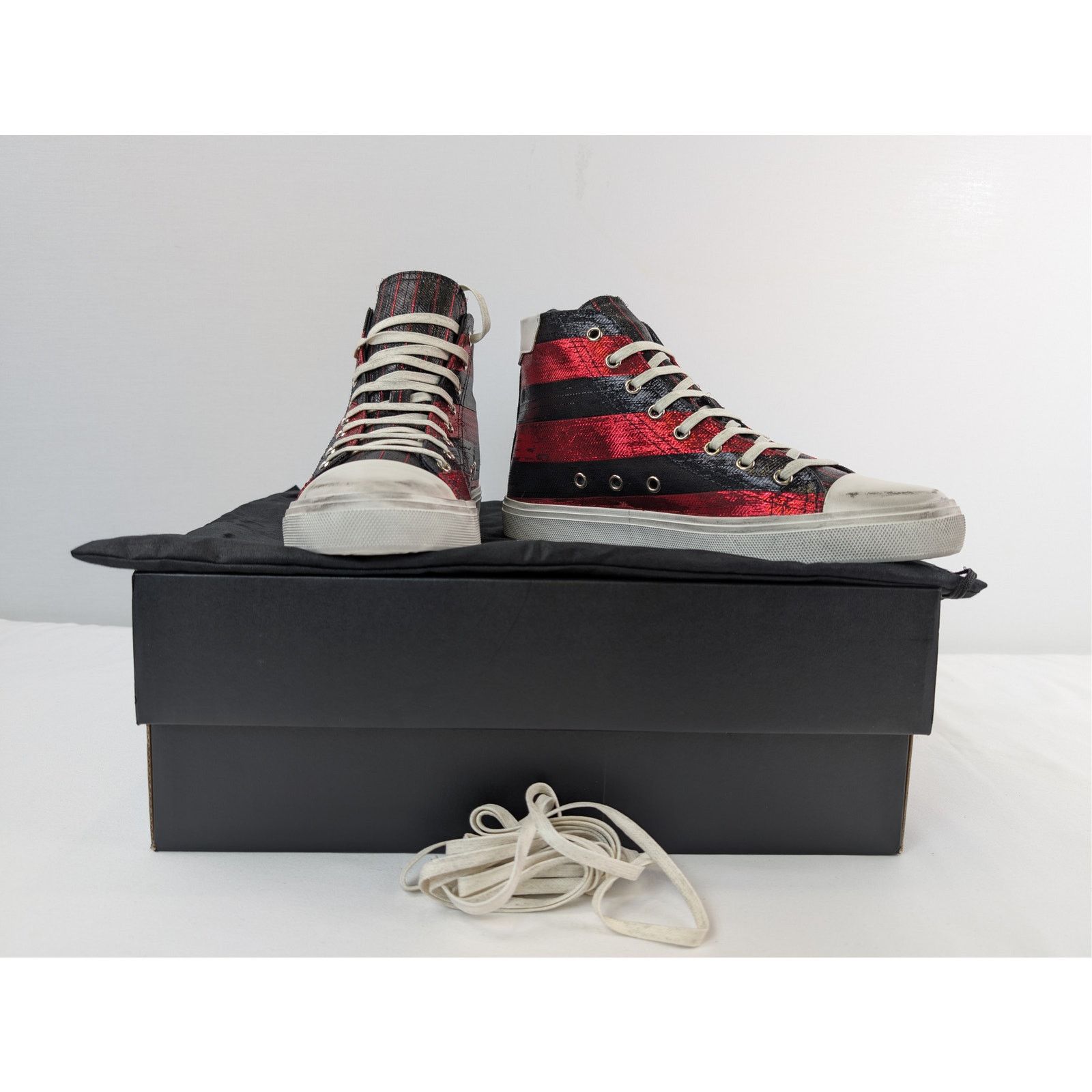 Saint Laurent Paris o1rshd1 Bedford Di Patch High-Top Sneakers in Red / Black Size US 7 / EU 40 - 16 Thumbnail