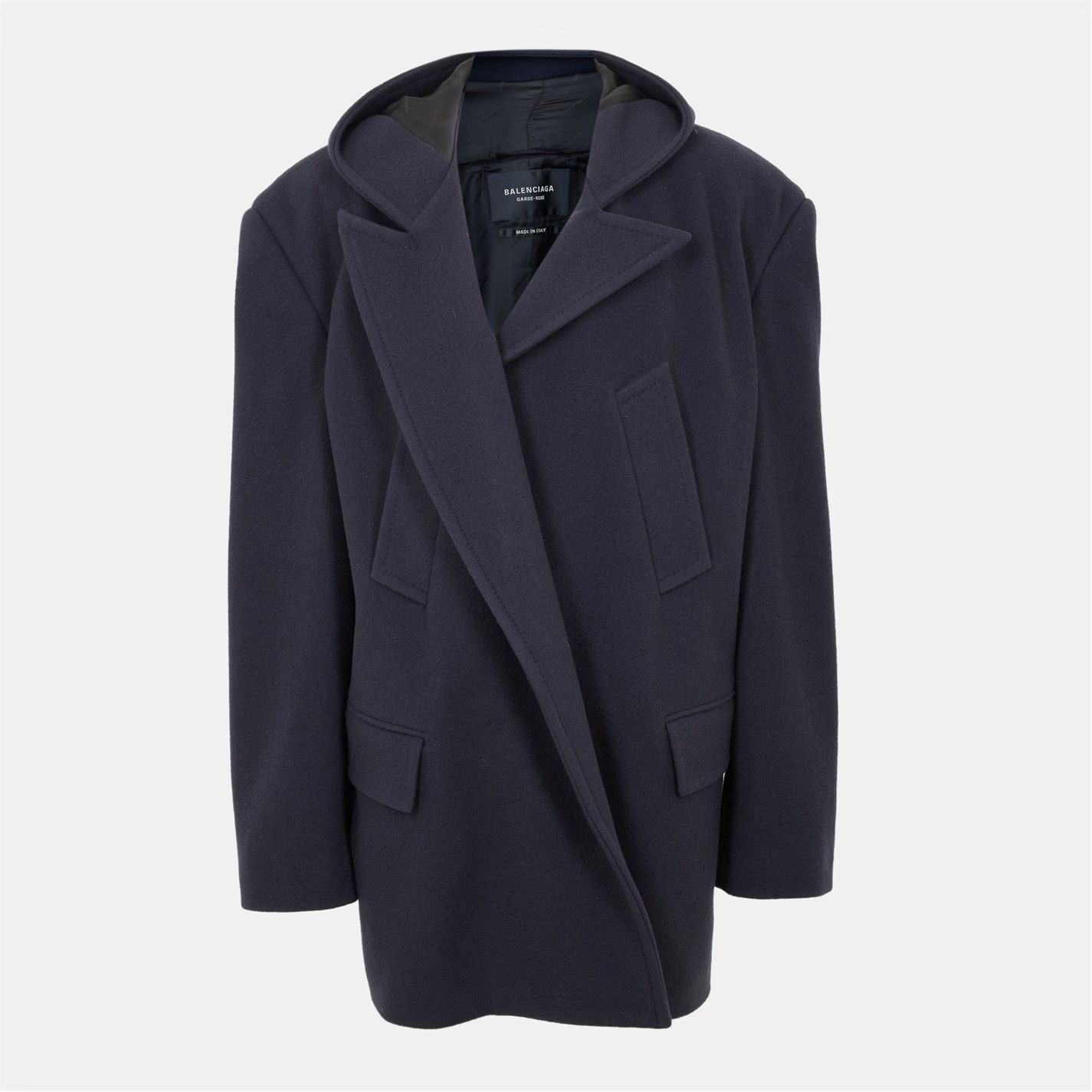 Balenciaga o1g2r1mq0226 Melton Double-Breasted Pea Coat In Dark Navy Size US M / EU 48-50 / 2 - 1 Thumbnail