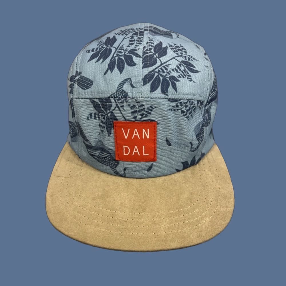 Vintage VNDL 5 Panel Adjustable Leather Strap-back Adult Hat Cap Men Blue Canvas Cotton Geometric Modern Casual Adjustable Vandal Cap Size ONE SIZE - 1 Thumbnail