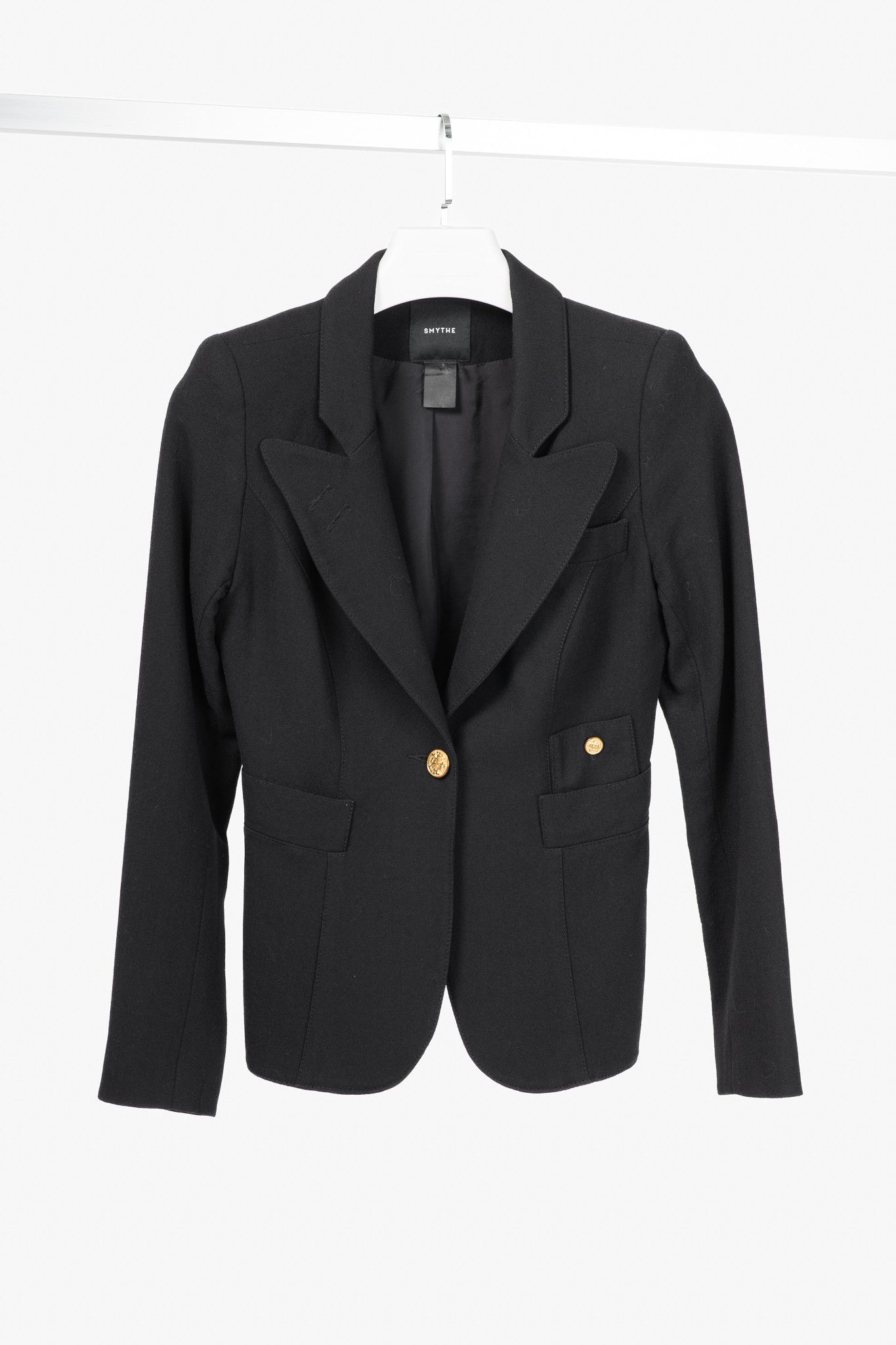 SMYTHE Smythe Duchess Black Single-Breasted Wool Blazer Size S / US 4 / IT 40 - 1 Thumbnail