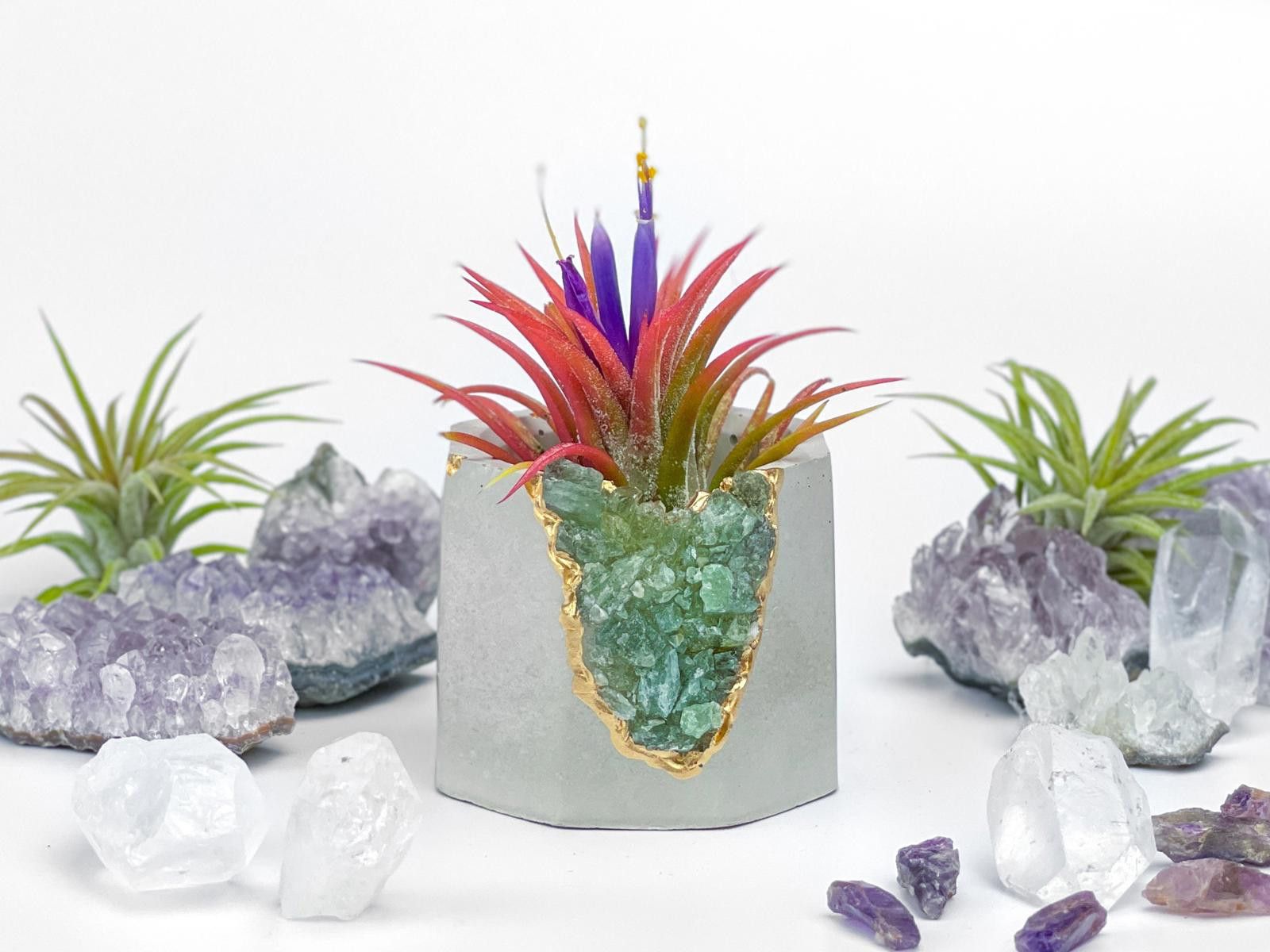 Other Green Apatite Crystal Planter | Handmade Concrete Geode Pot Size ONE SIZE - 2 Thumbnail