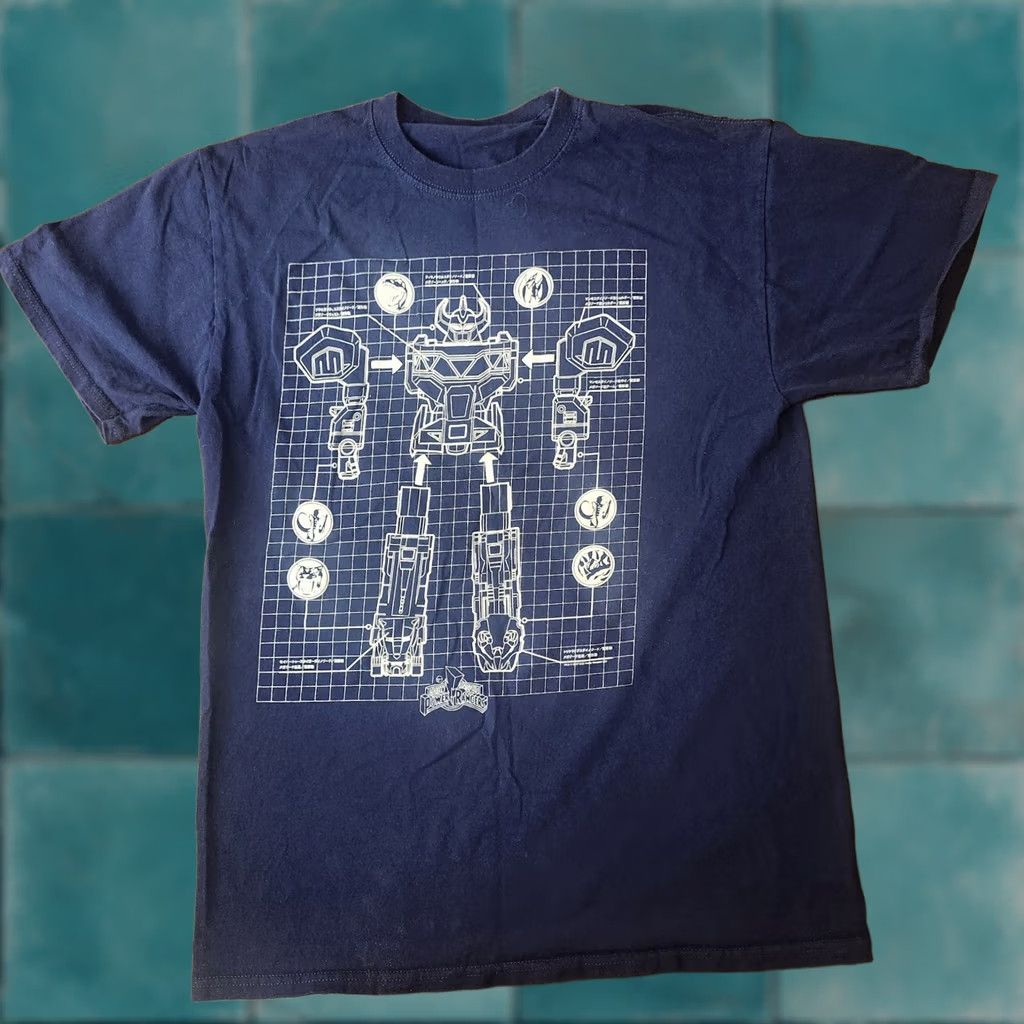Vintage Power Rangers Megazord Blueprint Shirt Mens M Navy Graphic Tee Size US M / EU 48-50 / 2 - 1 Thumbnail