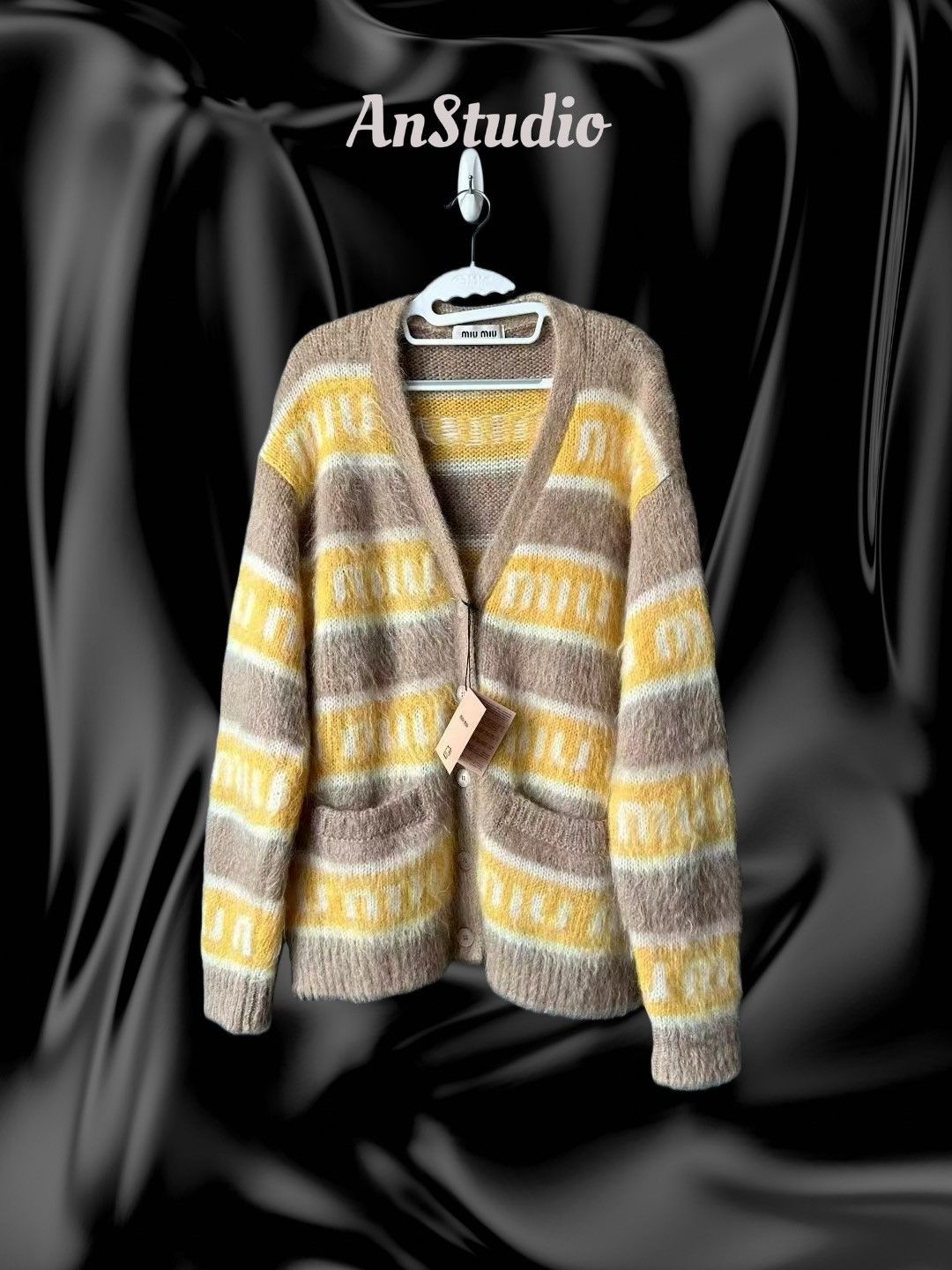 Miu Miu Miu Miu Brown/Yellow Logo Mohair Knit Cardigan Size XS / US 0-2 / IT 36-38 - 1 Thumbnail