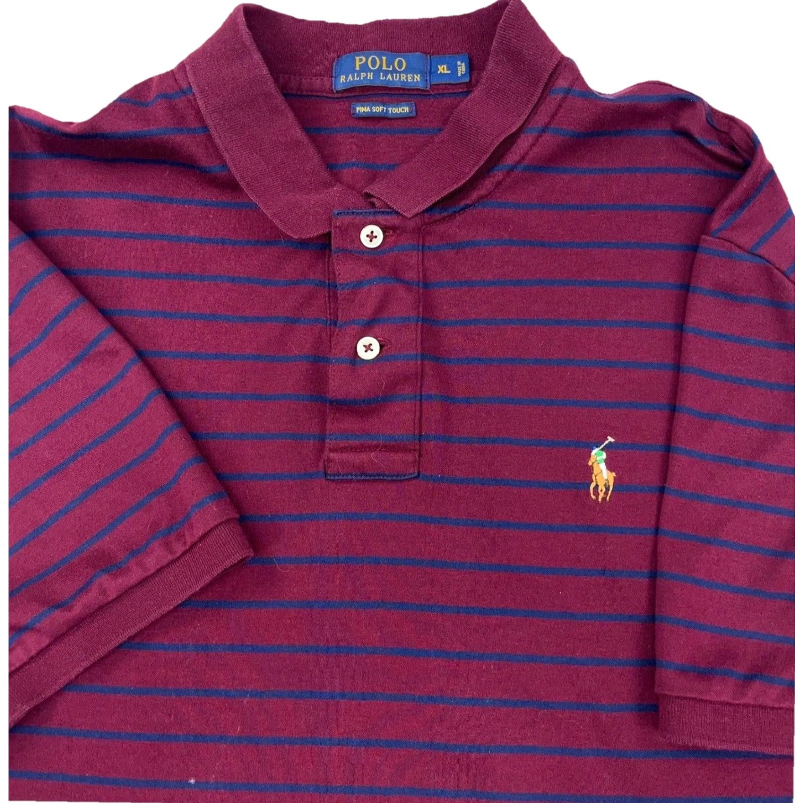 Polo Ralph Lauren Ralph Lauren Polo Shirt Men XL Maroon Blue Flesh Pony Flesh Pony Fine Soft Touch Size US XL / EU 56 / 4 - 2 Thumbnail