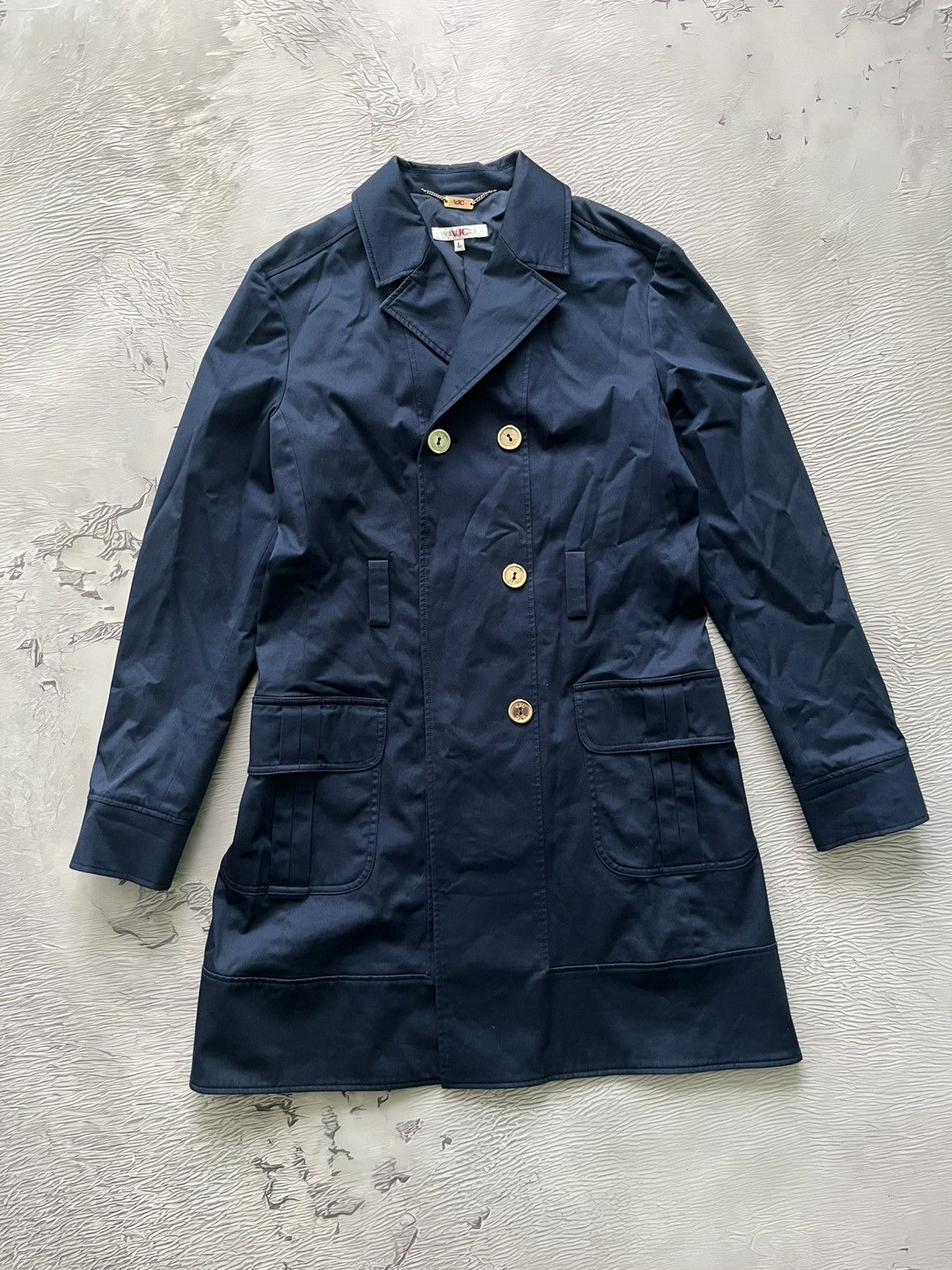 Versace Jeans Couture Versace Jeans Couture Double-Breasted Vintage Navy Coat Size L / US 10 / IT 46 - 2 Thumbnail