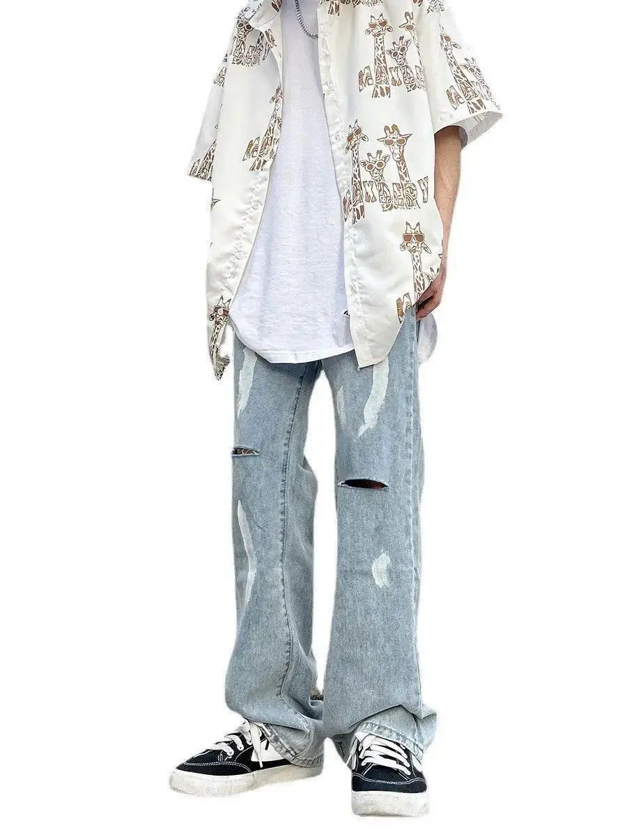 Japanese Brand Retro ripped zipper straight leg jeans Size US 32 / EU 48 - 4 Thumbnail