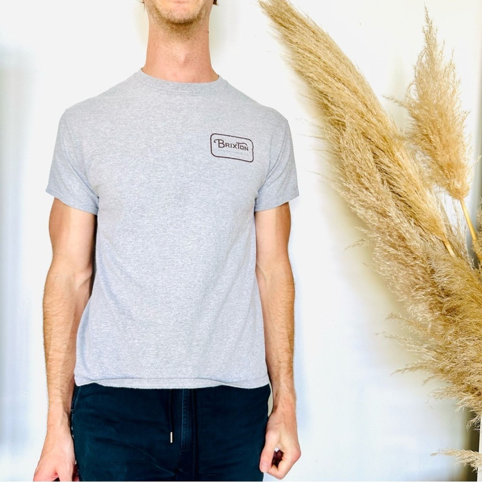 Brixton BRIXTON Heather Grey Brown Logo Short Sleeve Tee T Shirt Top Size US M / EU 48-50 / 2 - 1 Thumbnail