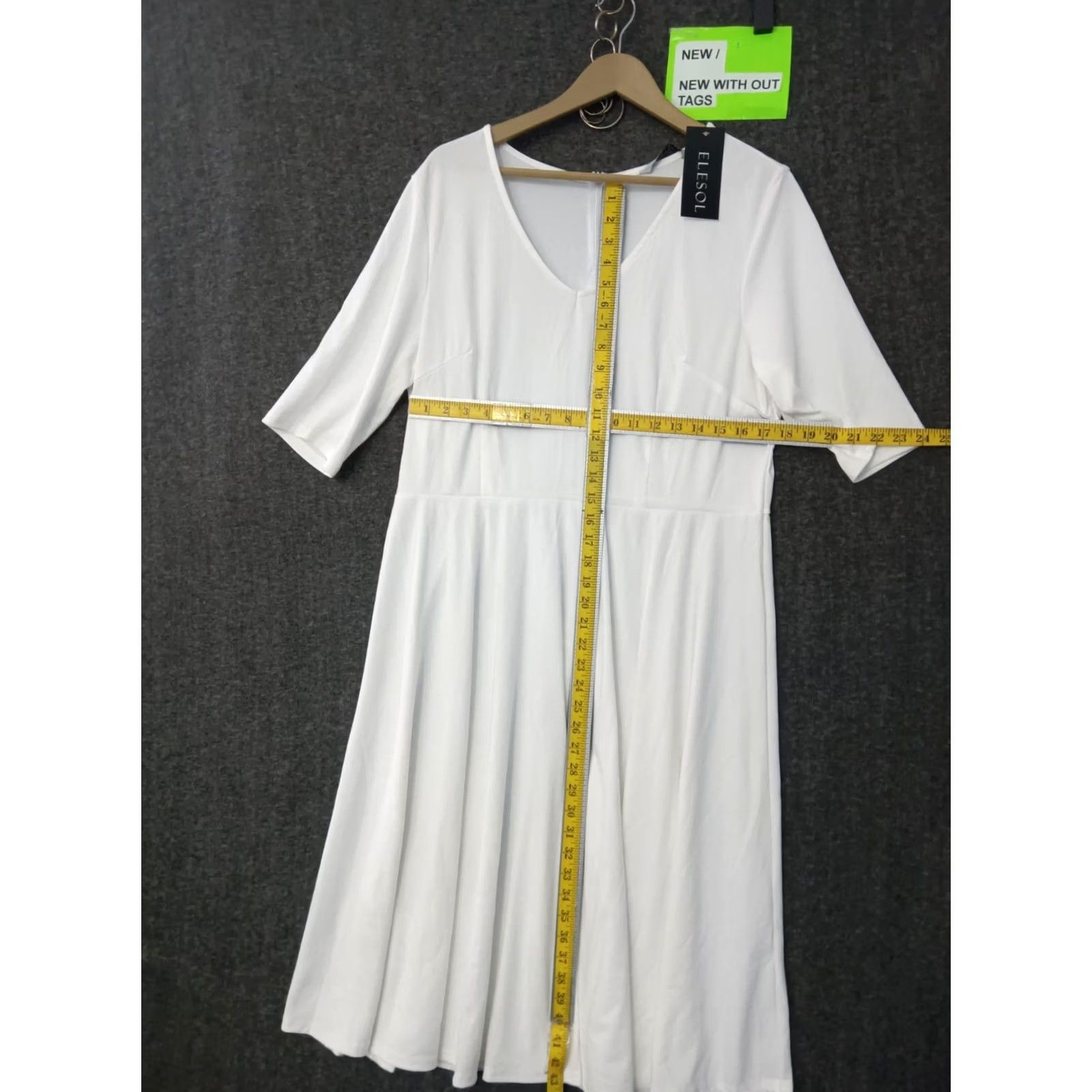 Vintage Elesol White A-Line Dress V-Neck Half Sleeve Knee Length XXL Women Dress Pleated 95% Polyester 5% Spandex Size XXL / US 16-18 / IT 52-54 - 4 Thumbnail