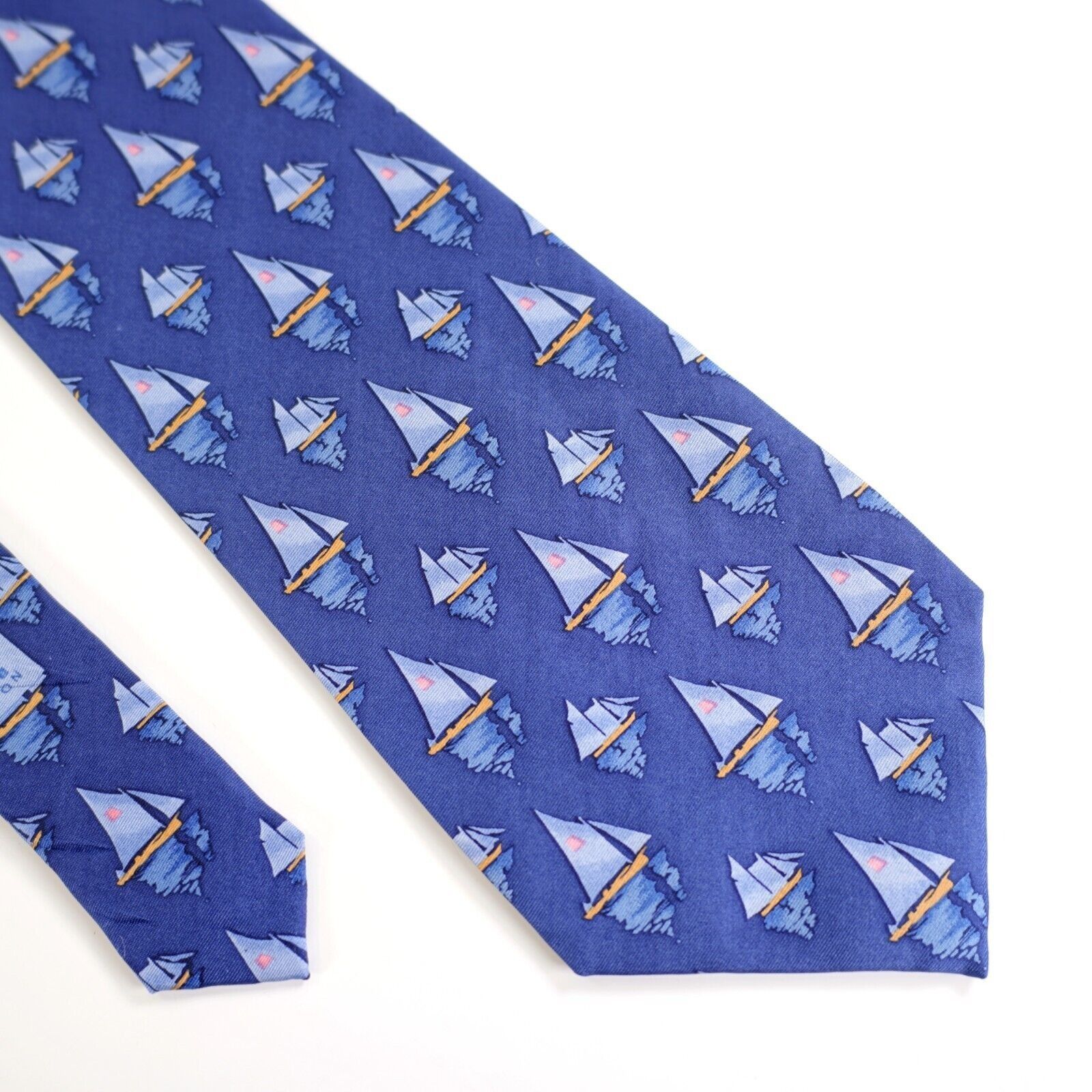 Vintage Museum Of Fine Arts Boston Blue Novelty Sailboat Print Wide Size ONE SIZE - 1 Thumbnail
