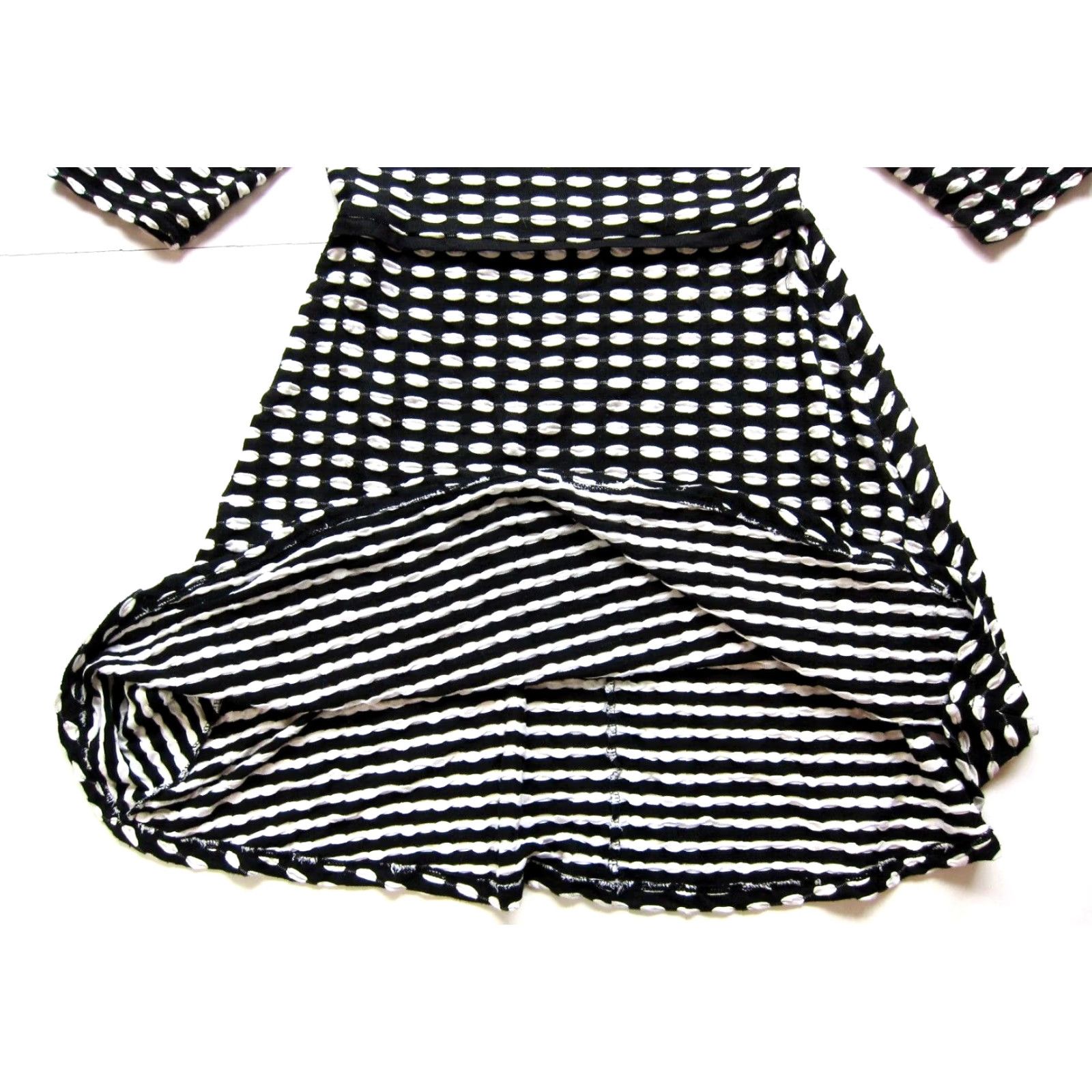 Vintage Max Edition Black White Polka Dot Waffle Stretch 3/4 Sleeve Fit Flare Dress L Size L / US 10 / IT 46 - 5 Thumbnail