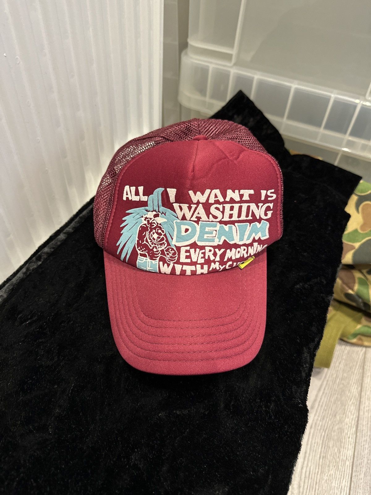 image of Kapital Washing Denim Trucker in Burgundy, Men's