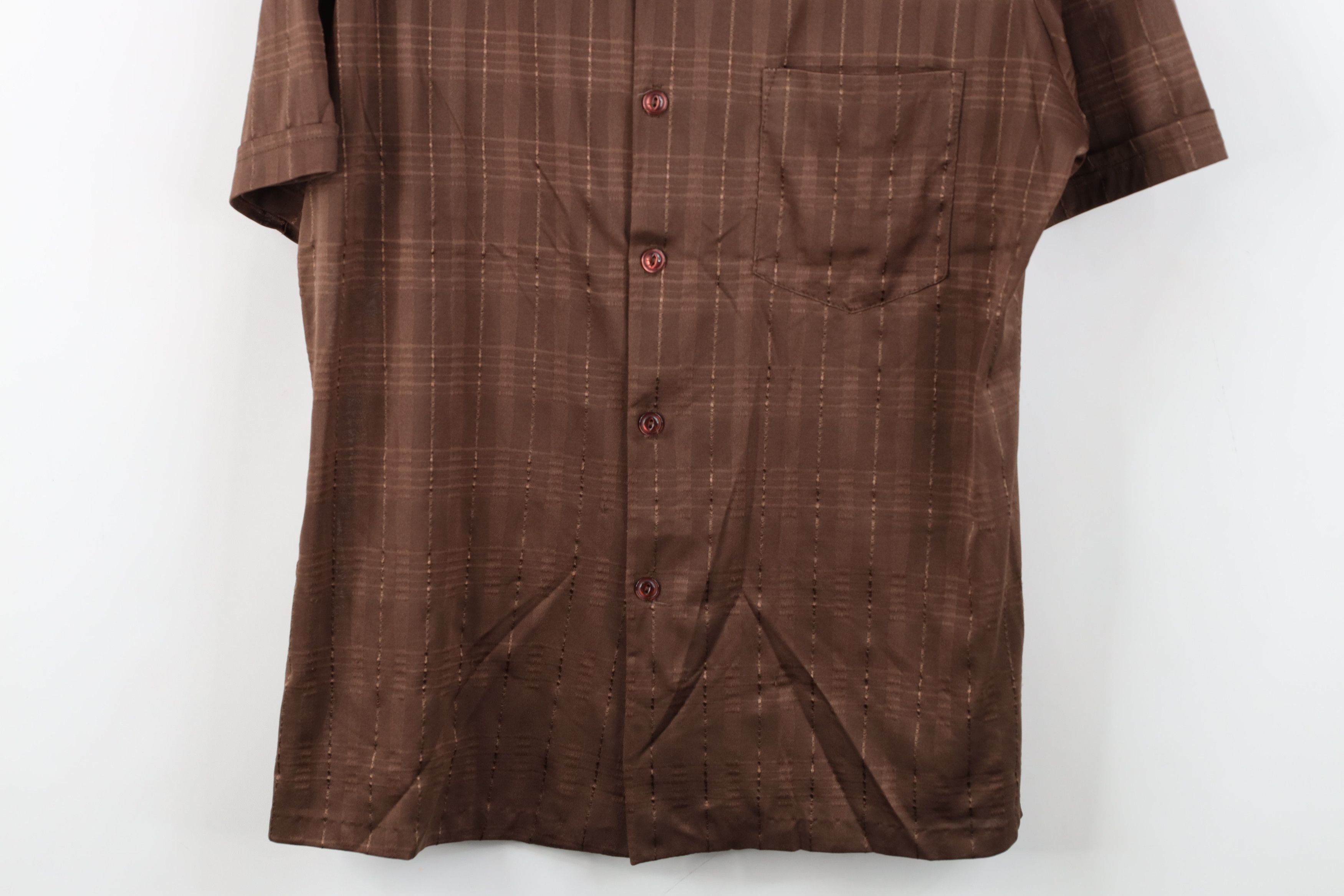 Vintage Vintage 50s 60s Streetwear Knit Collared Shirt Brown USA Size US L / EU 52-54 / 3 - 3 Thumbnail