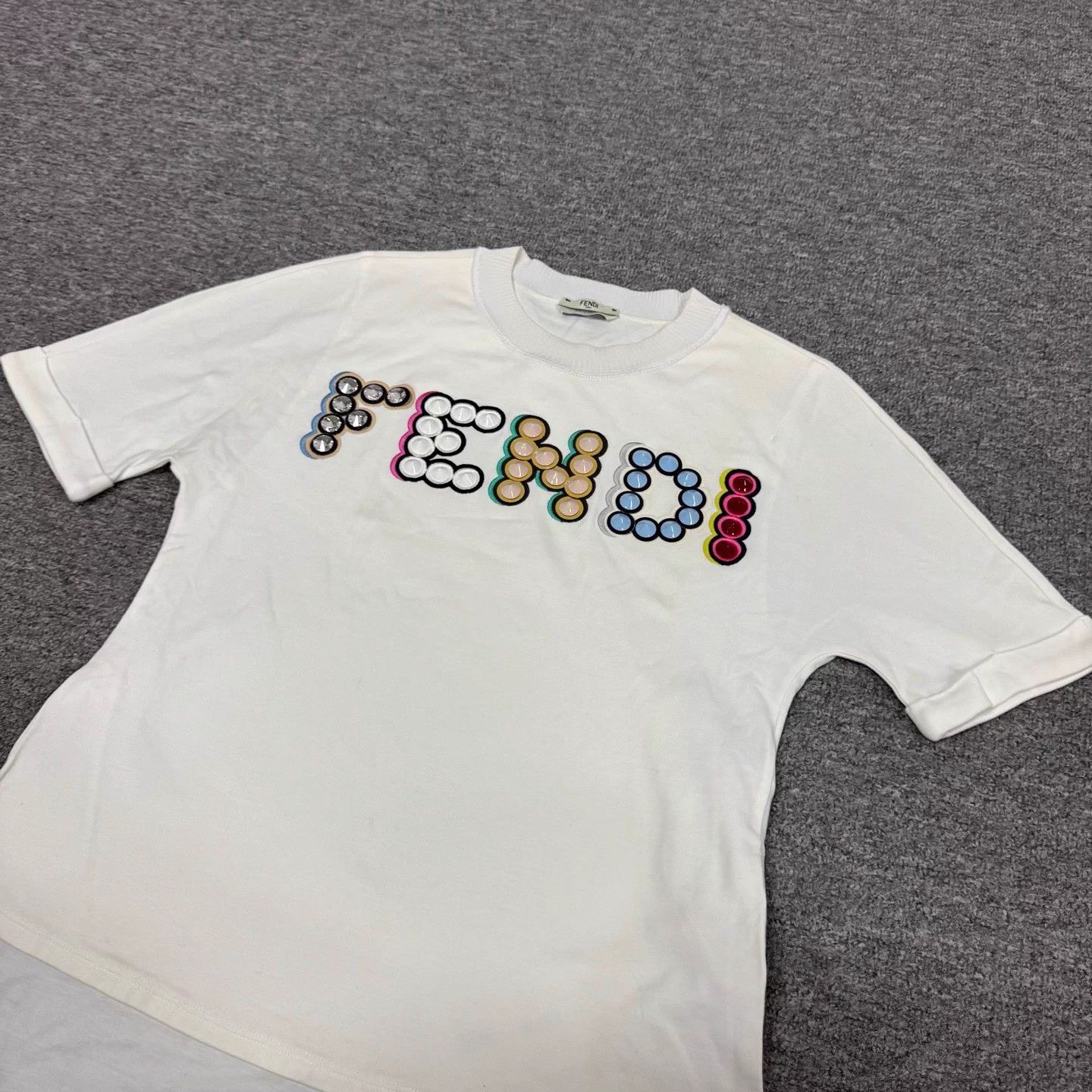Fendi Fendi Studded Logo Knit Collar Short Tee 38 Size XS / US 0-2 / IT 36-38 - 3 Thumbnail