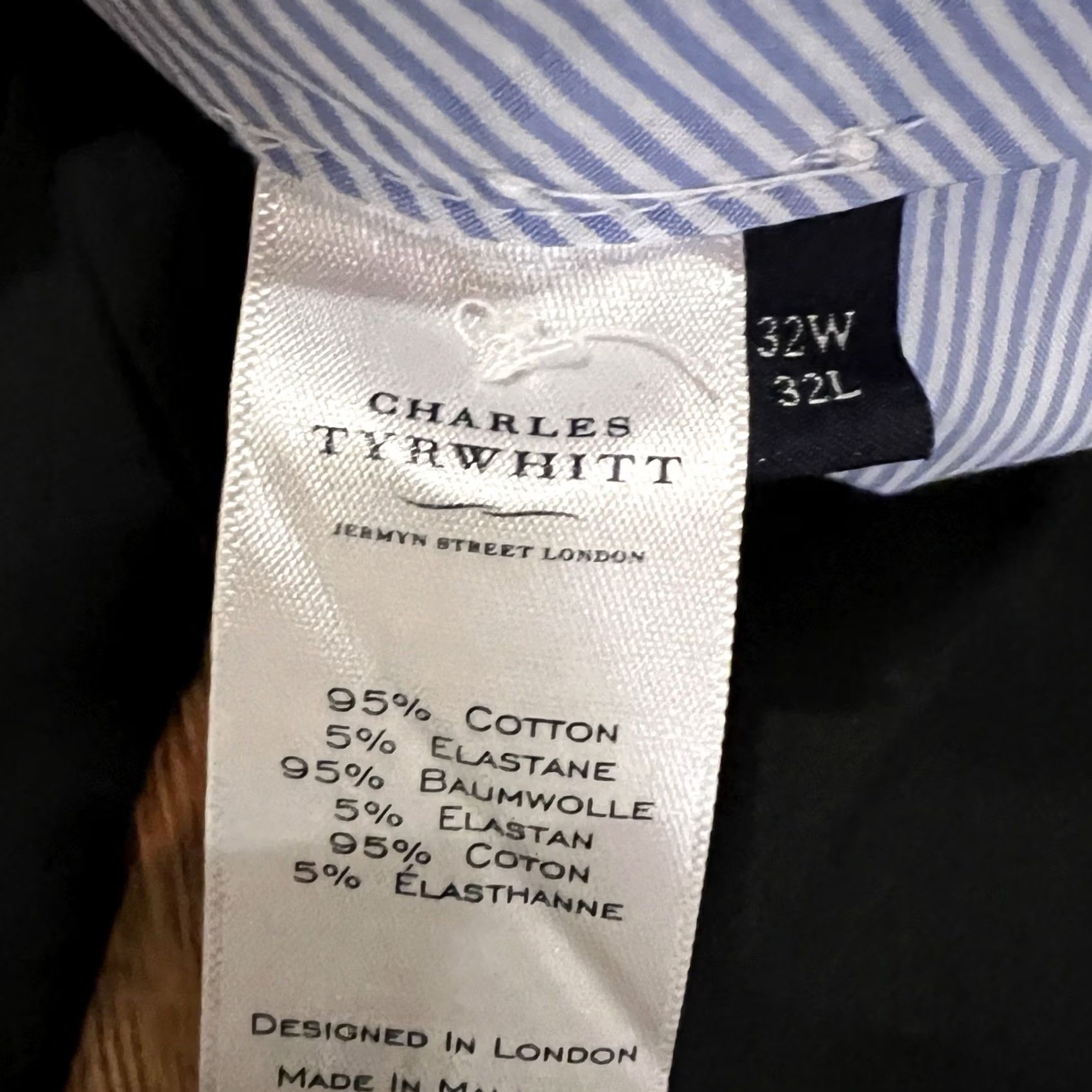 Charles Tyrwhitt Charles Tyrwhitt Pants Mens 32W 29L Black Slim Fit Non-Iron Chinos Cotton Calf Flat Front Classic Straight Leg Size US 32 / EU 48 - 4 Thumbnail