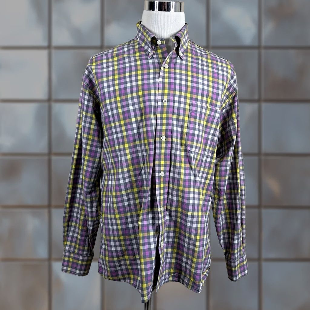 Bills Khakis Bills Khakis XL USA Made Casual Button Down Shirt Pink Yellow Gray Plaid Cotton Mens Size US XL / EU 56 / 4 - 1 Thumbnail