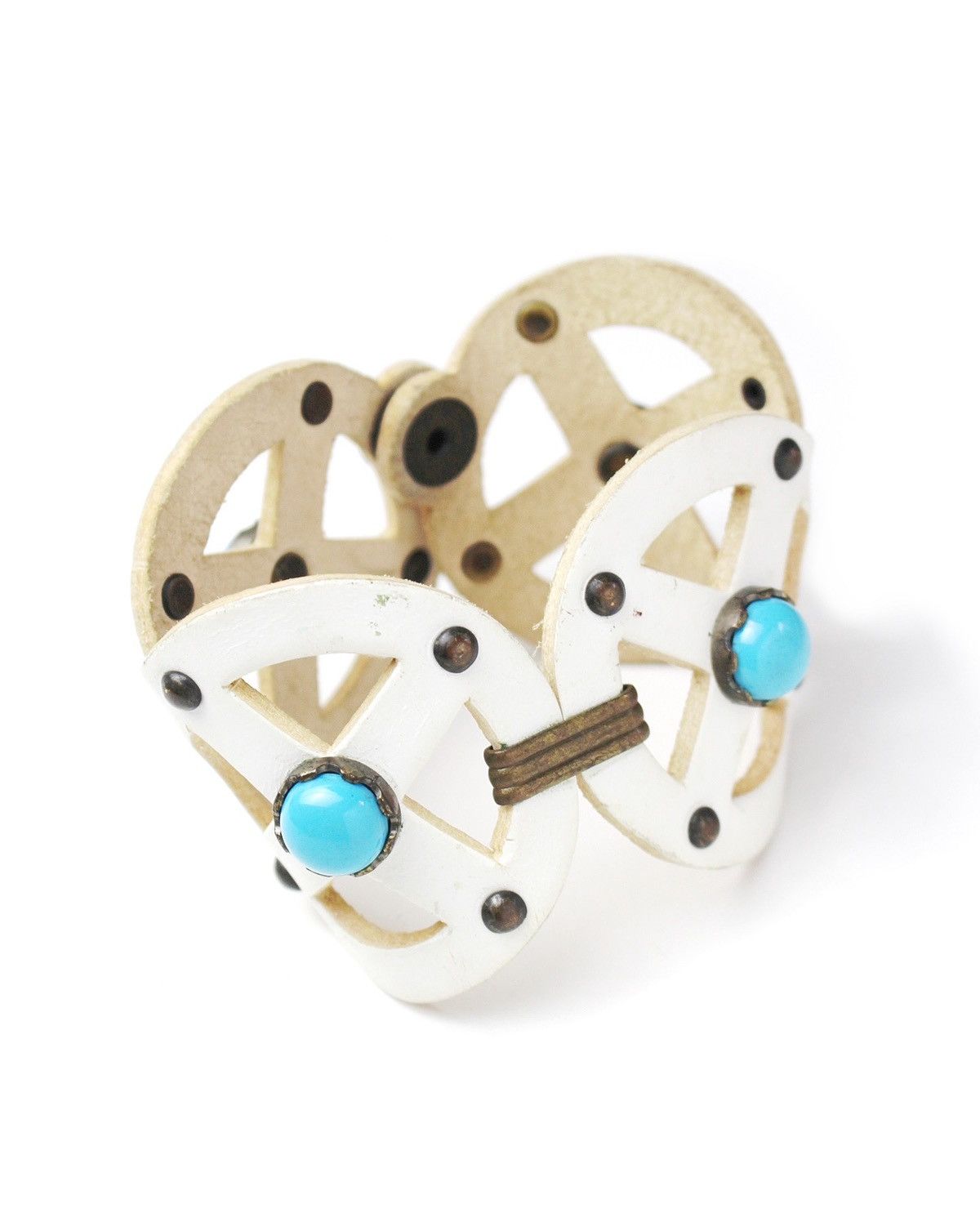 Vintage 2000S JAPANESE MADE TURQUOISE WIDE WHITE LEATHER BRACELET Size ONE SIZE - 4 Thumbnail