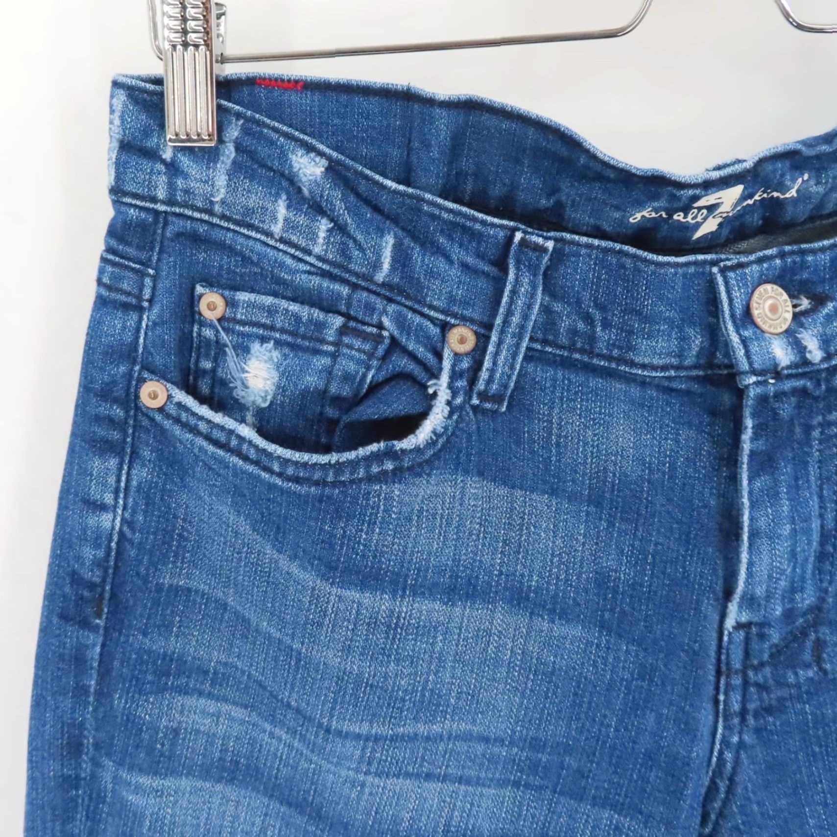 7 For All Mankind 7 For All Mankind Women Jeans Dojo Distressed Blue Denim 5-Pocket Pockets Bootcut Regular Size 29 Size 29" - 3 Thumbnail