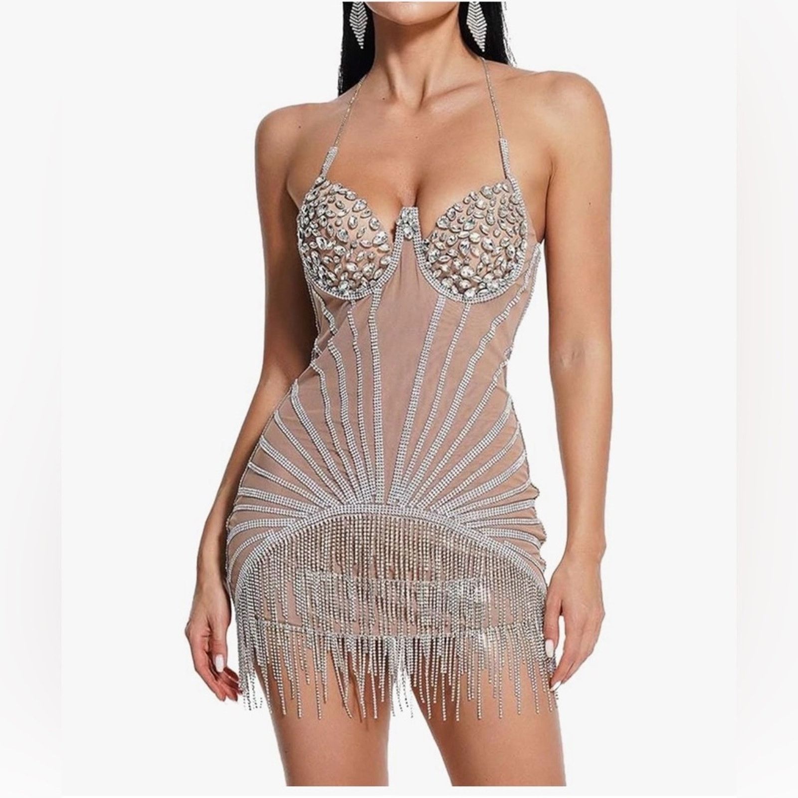 Other New Y2K Party Festival Glamorous Rhinestone Embellished Dres Size S / US 4 / IT 40 - 1 Thumbnail