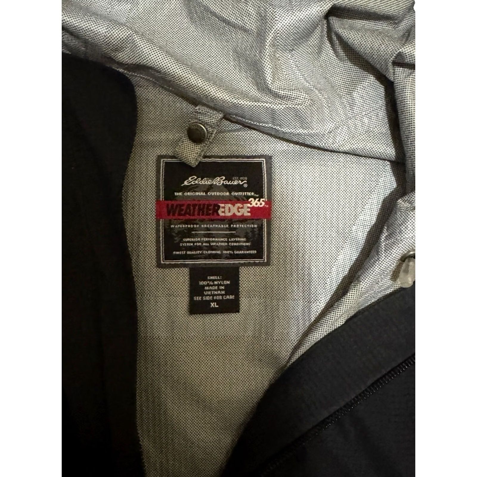 Eddie Bauer Eddie Bauer Weather Edge 365 Jacket Hooded Waterproof Lightweight Black XL Unisex Adults Zip Pockets Geometric Pattern Rain Coat WeatherEdge Model Size US XL / EU 56 / 4 - 4 Thumbnail