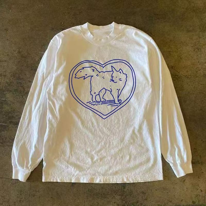 Japanese Brand White washed retro cartoon cat print long-sleeved t-shirt Size US M / EU 48-50 / 2 - 1 Thumbnail