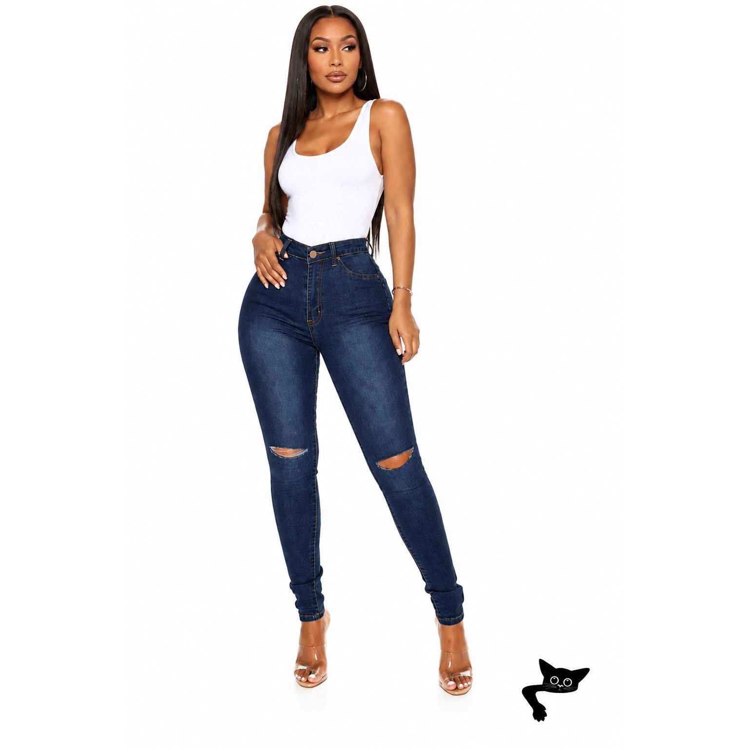 Other Fashion Nova Medium Dark Wash High Rise Destroyed Knee Jean Size 26" / US 2 / IT 38 - 3 Thumbnail