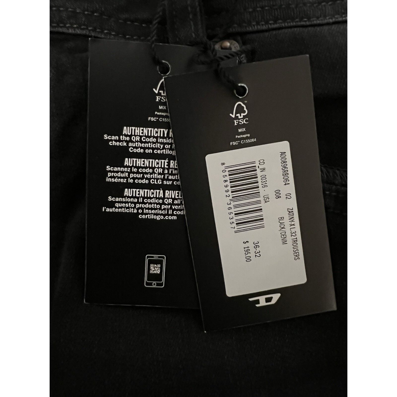 Diesel Diesel Mens Zatiny Slim Bootcut Jeans RB064 Black Size 36/32 Size US 36 / EU 52 - 7 Thumbnail
