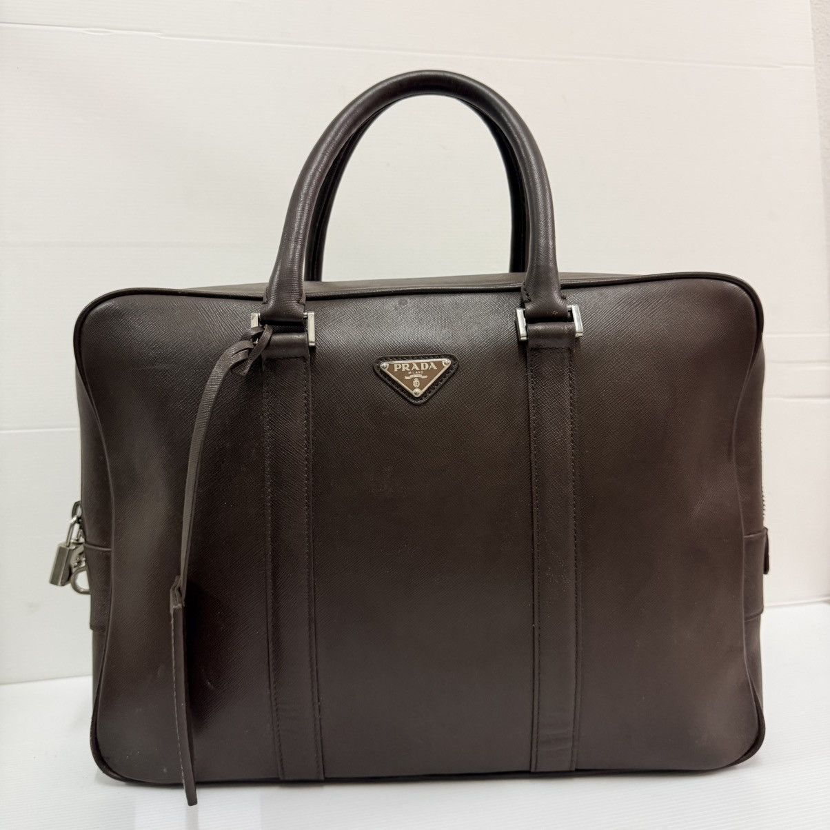 Prada Prada Brown Leather Saffiano Large Briefcase Bag Size ONE SIZE - 16 Thumbnail