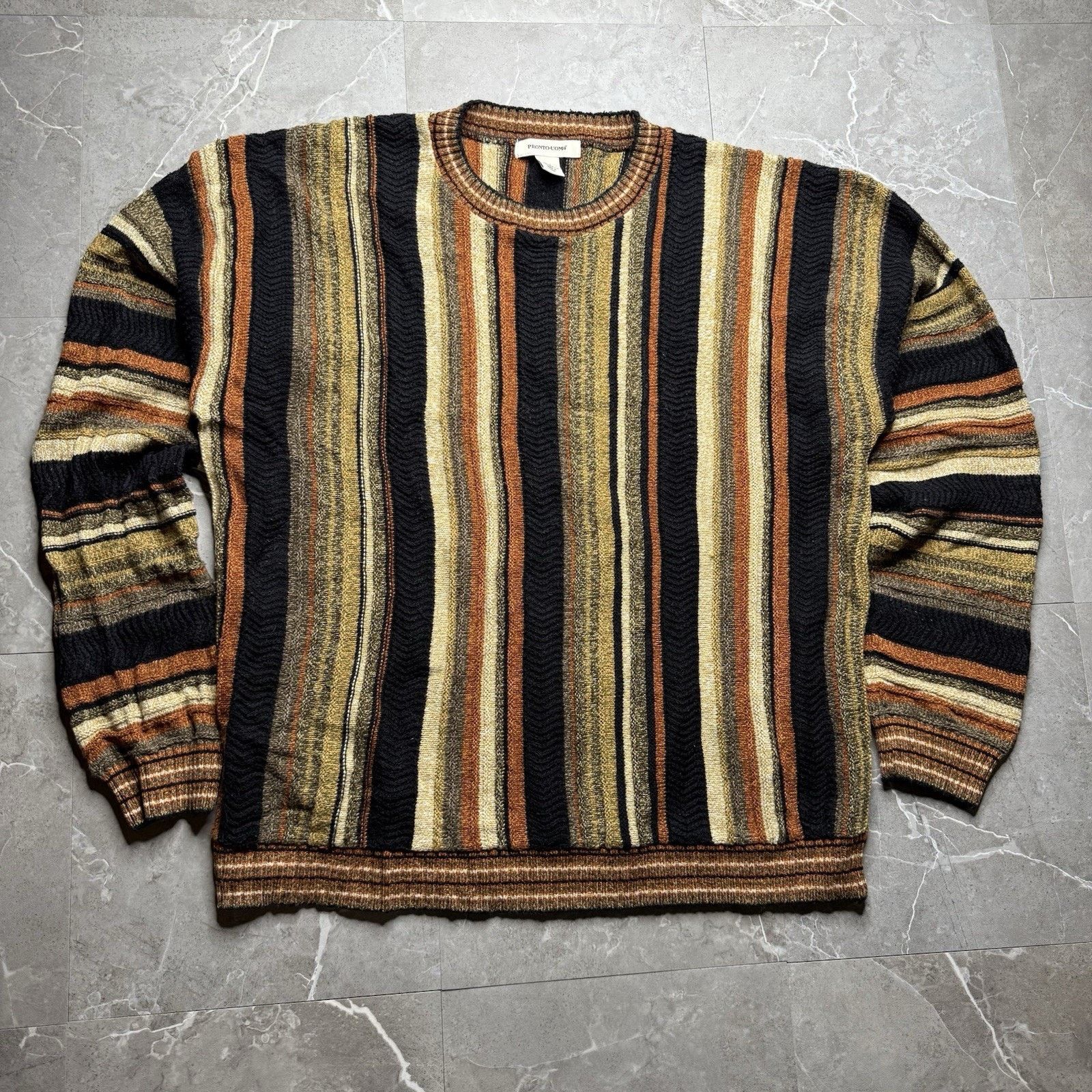 Pronto Uomo Vintage Coogi Style Cable Knit Earth Tone Sweater XLT Size US XL / EU 56 / 4 - 2 Thumbnail