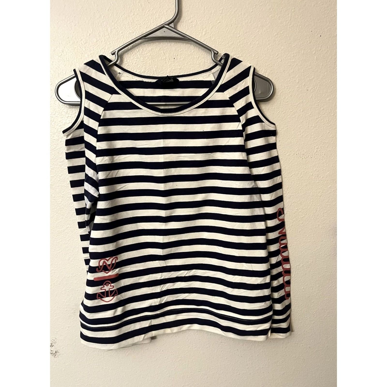 Nautica Nautica Shirt Womens L Blue Striped Cold Shoulder Pullover Long Sleeve Knit Size L / US 10 / IT 46 - 2 Thumbnail