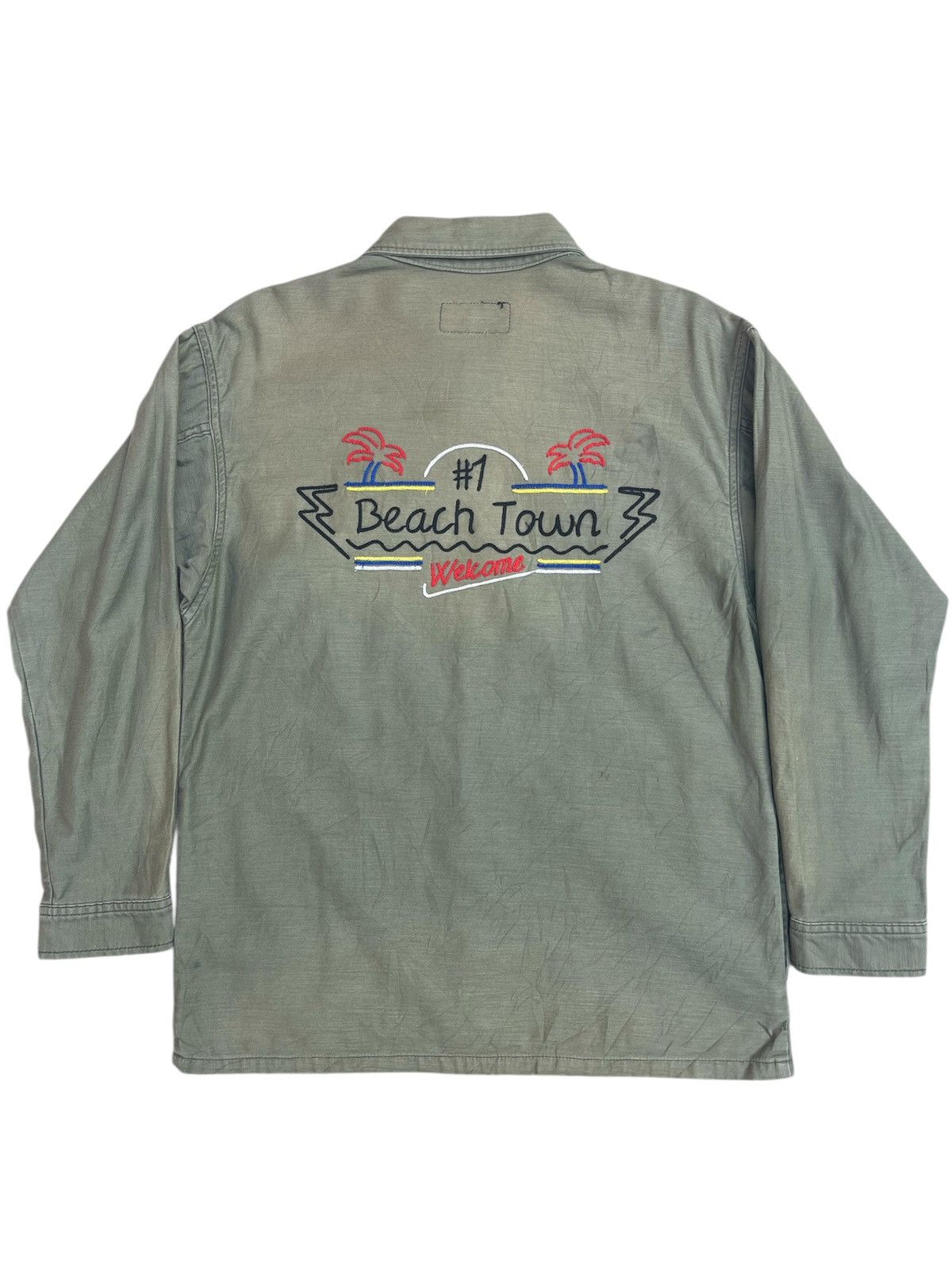 Japanese Brand Sly Jeans Olive Green Embroidered Jacket Beach Resort Vibes Size US S / EU 44-46 / 1 - 1 Thumbnail