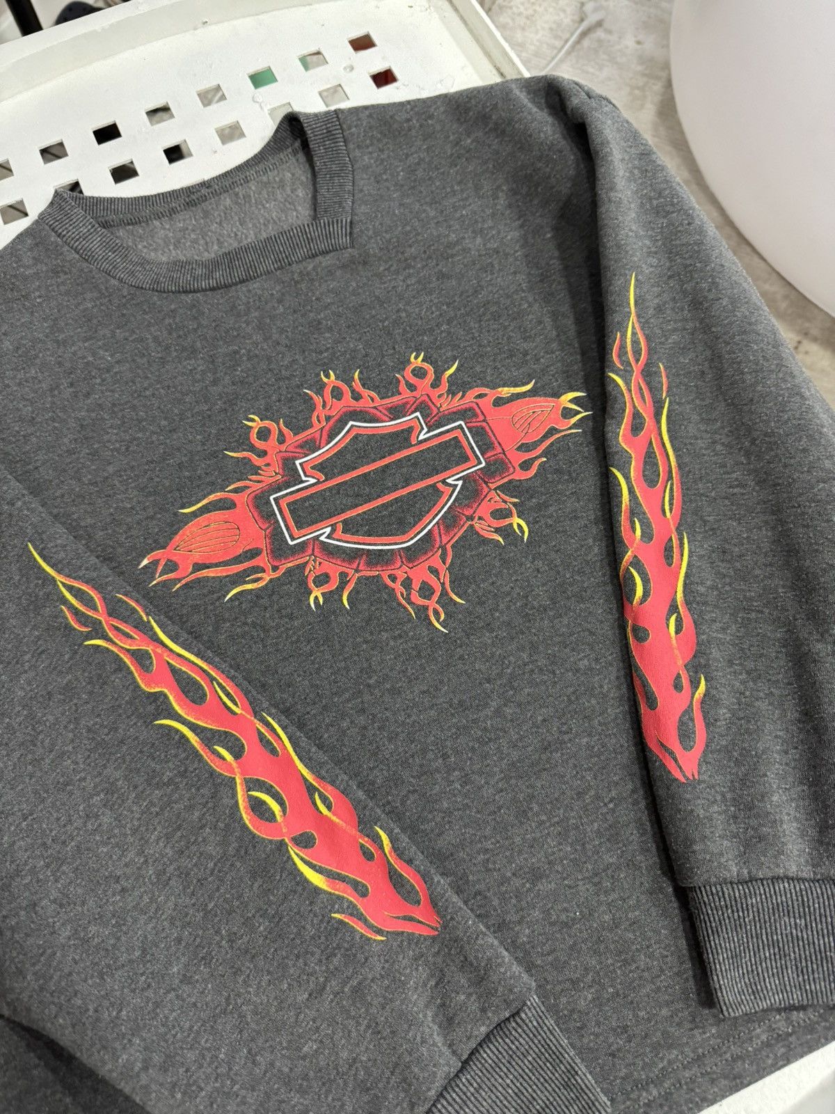 Vintage Harley Davidson Flame Big Logo Hoodie Fire Sleeves