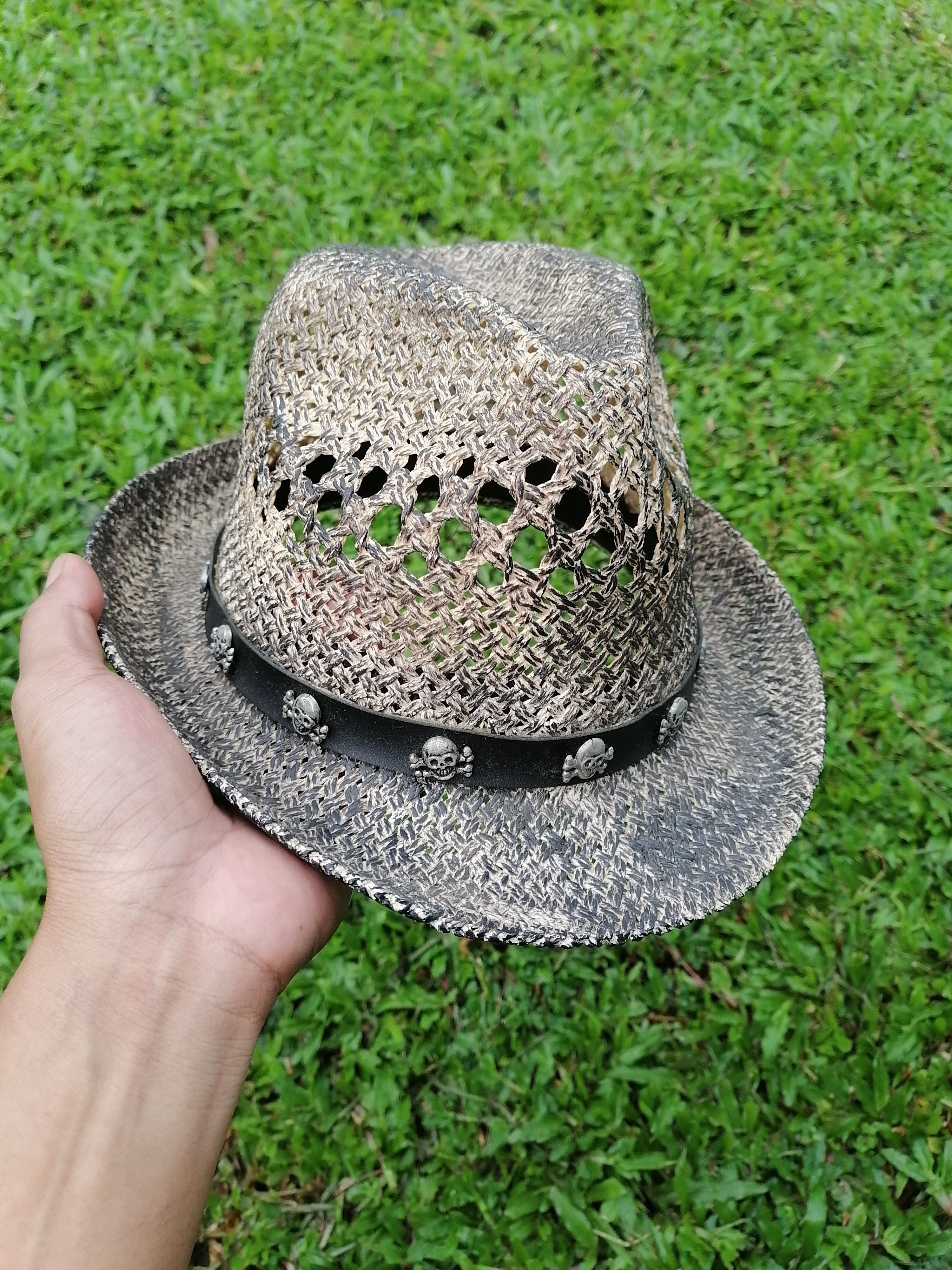 Japanese Brand Handcraft Fedora Skulls Black Smoke Straw Hats Size ONE SIZE - 1 Thumbnail