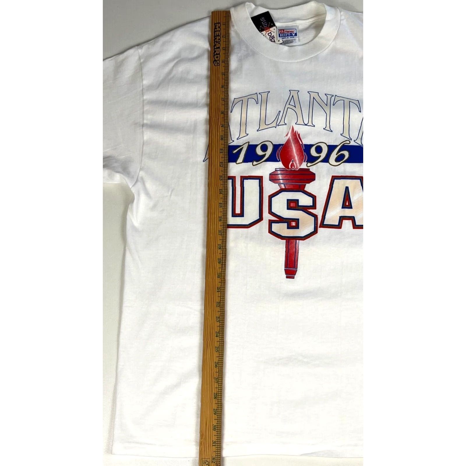 Hanes VINTAGE NWT 1996 USA Atlanta Olympic Games Hanes Beefy-T T-Shirt XL White Mens 90s Sports USA Size US XL / EU 56 / 4 - 7 Thumbnail
