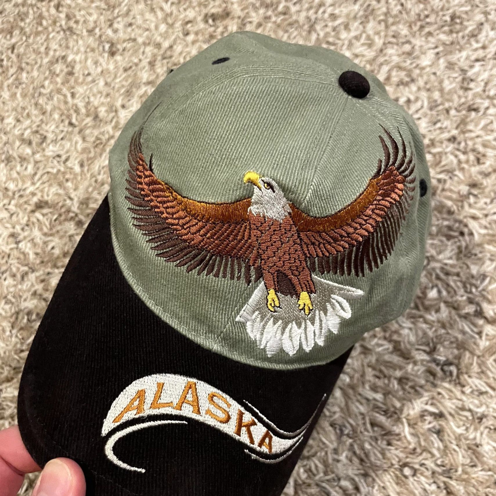 Vintage VINTAGE Alaska Bald Eagle Hat Strap Back Green Black Arctic Circle Size ONE SIZE - 3 Thumbnail