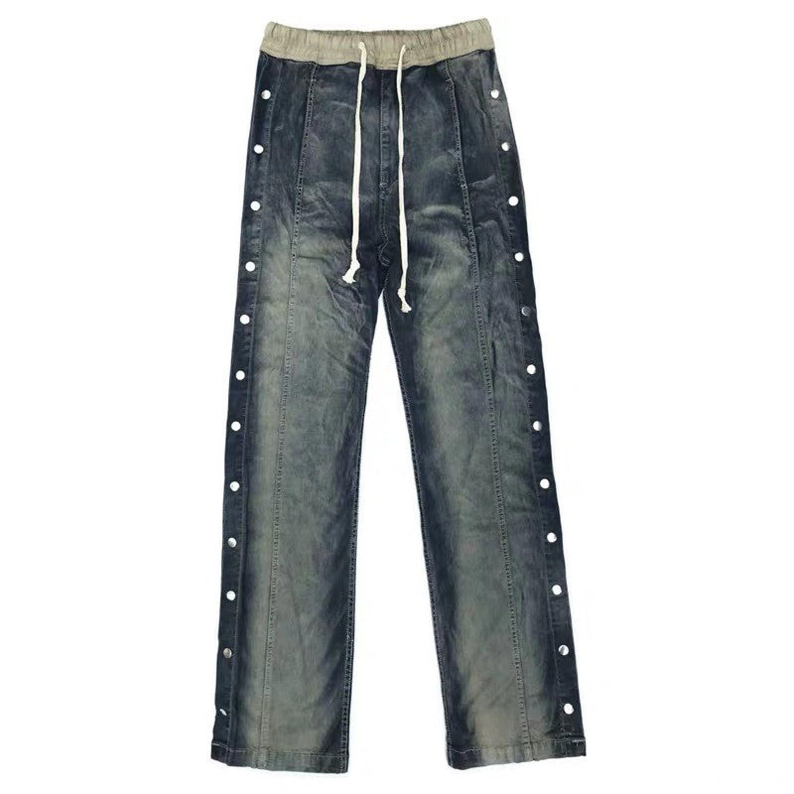 Jean × Vintage Button-Detail Jeans Stacked Flared with Drawstring Size US 32 / EU 48 - 4 Thumbnail