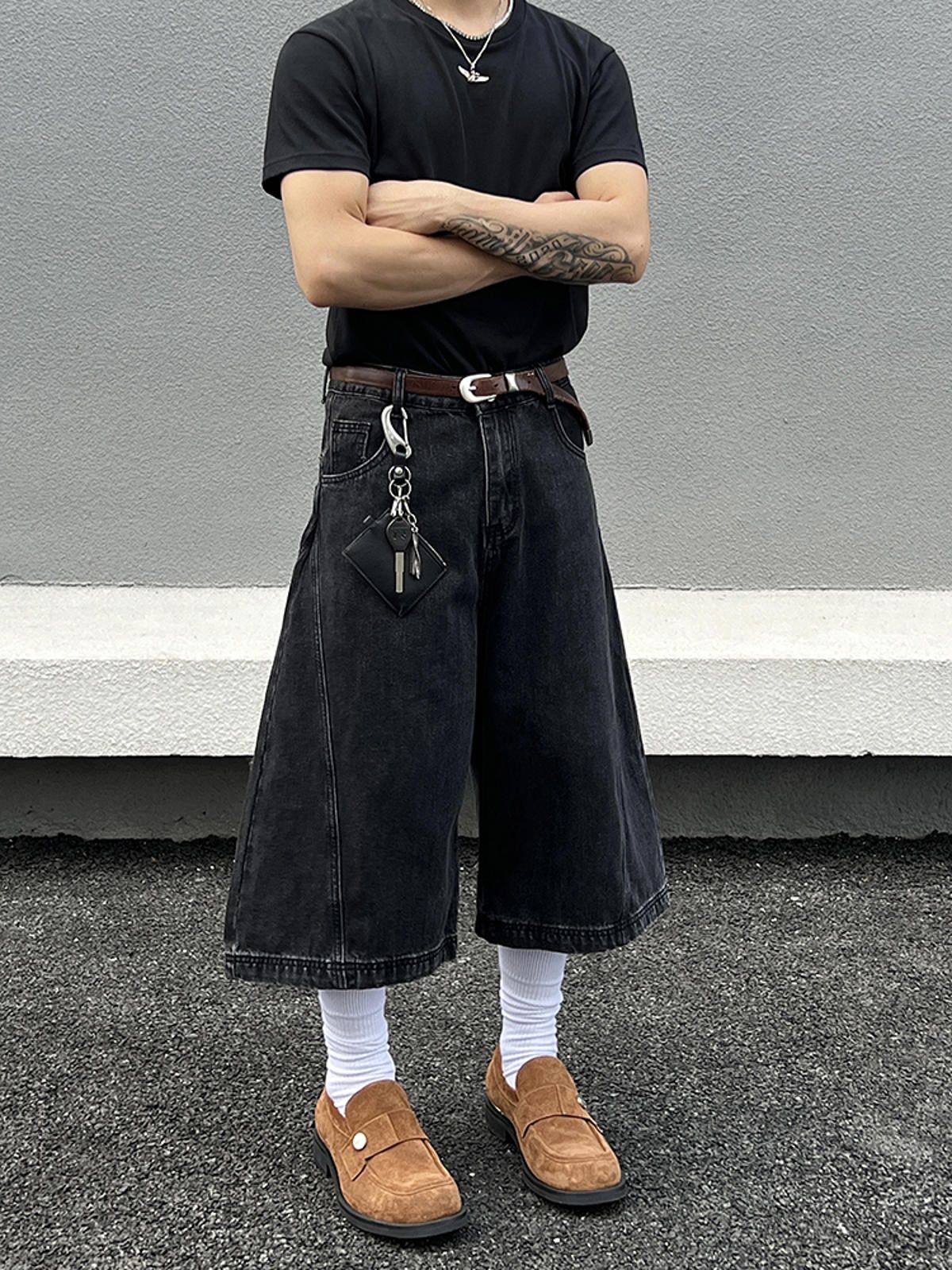 Black Denim Culottes with Belt