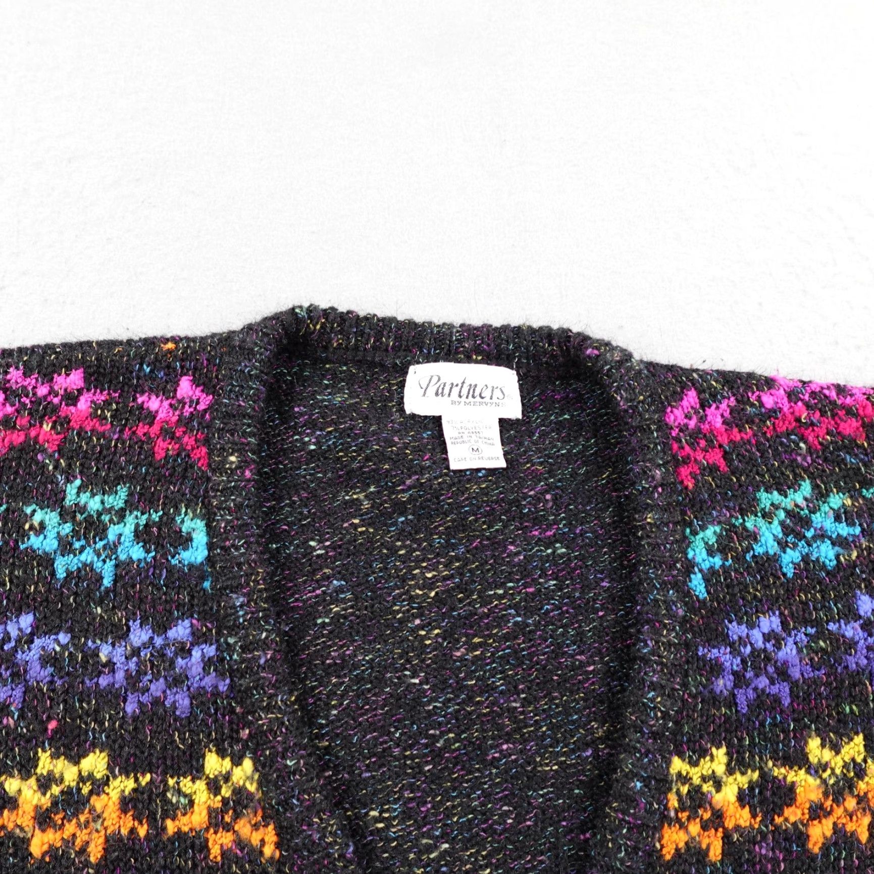 Rainbow VINTAGE Partners Mervyns Sweater Cardigan Womens Medium Black Rainbow Fair Isle Size M / US 6-8 / IT 42-44 - 2 Thumbnail