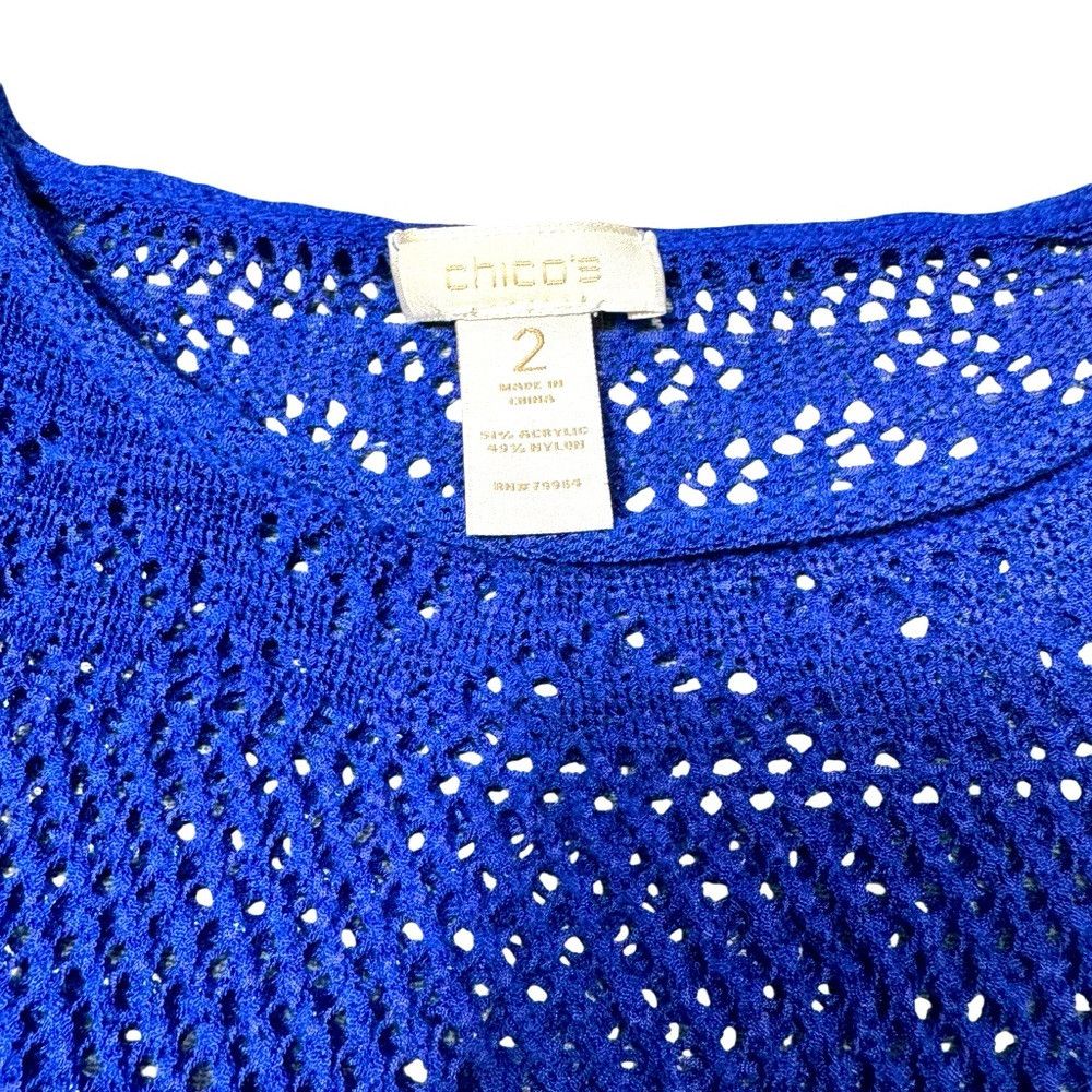 Chicos Chico's Blue Knit 3/4 Sleeve Fringe Top Size 2 US L Size L / US 10 / IT 46 - 7 Thumbnail