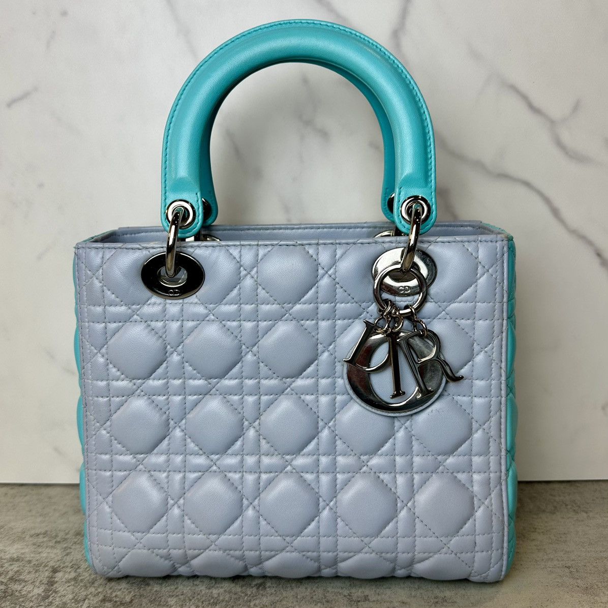 Christian Dior Lambskin Cannage Medium Bi-Color Lady Dior