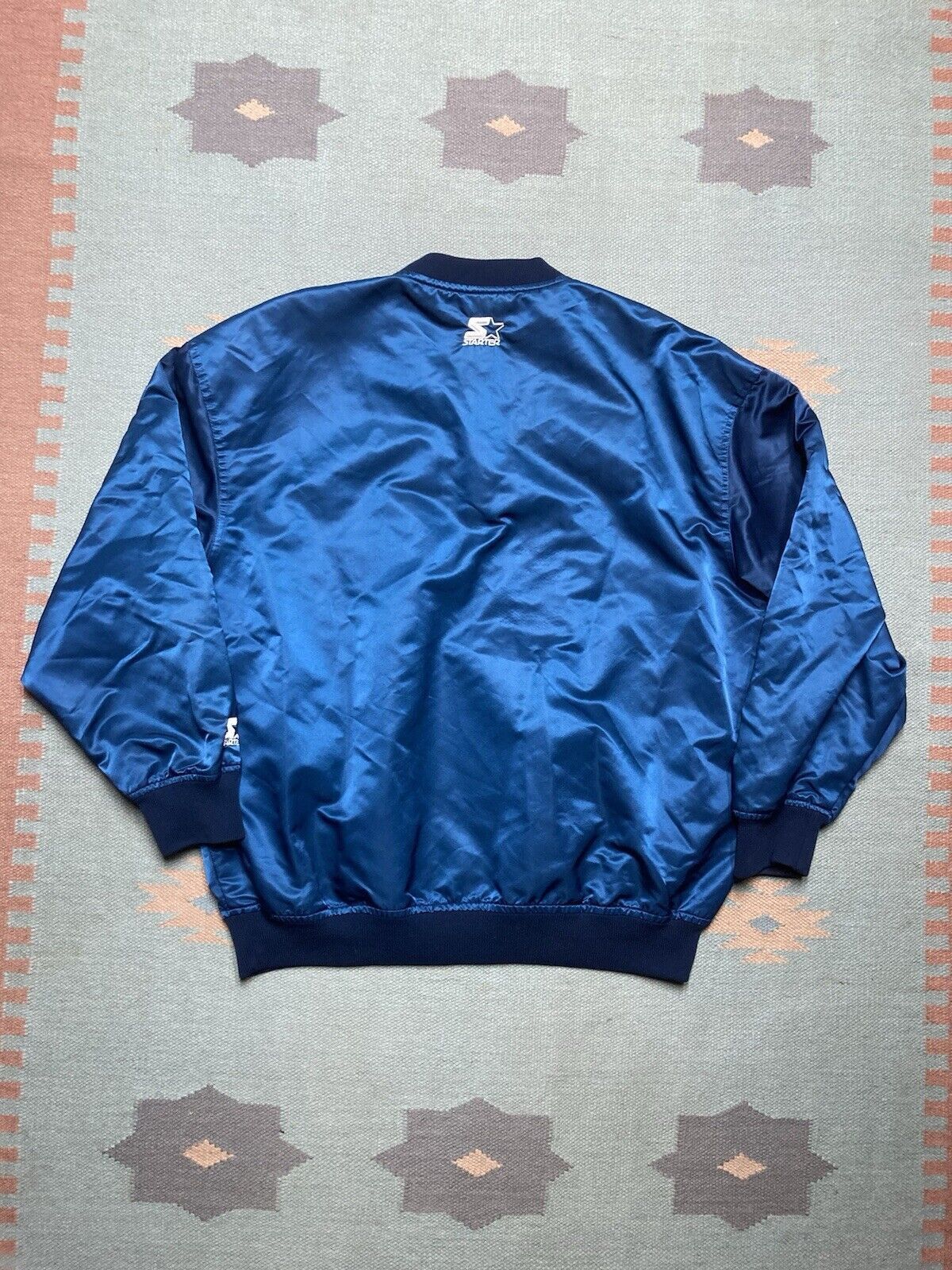 Starter × Vintage VTG starter satin jacket v neck blank navy blue baseball XL Size US XL / EU 56 / 4 - 8 Thumbnail