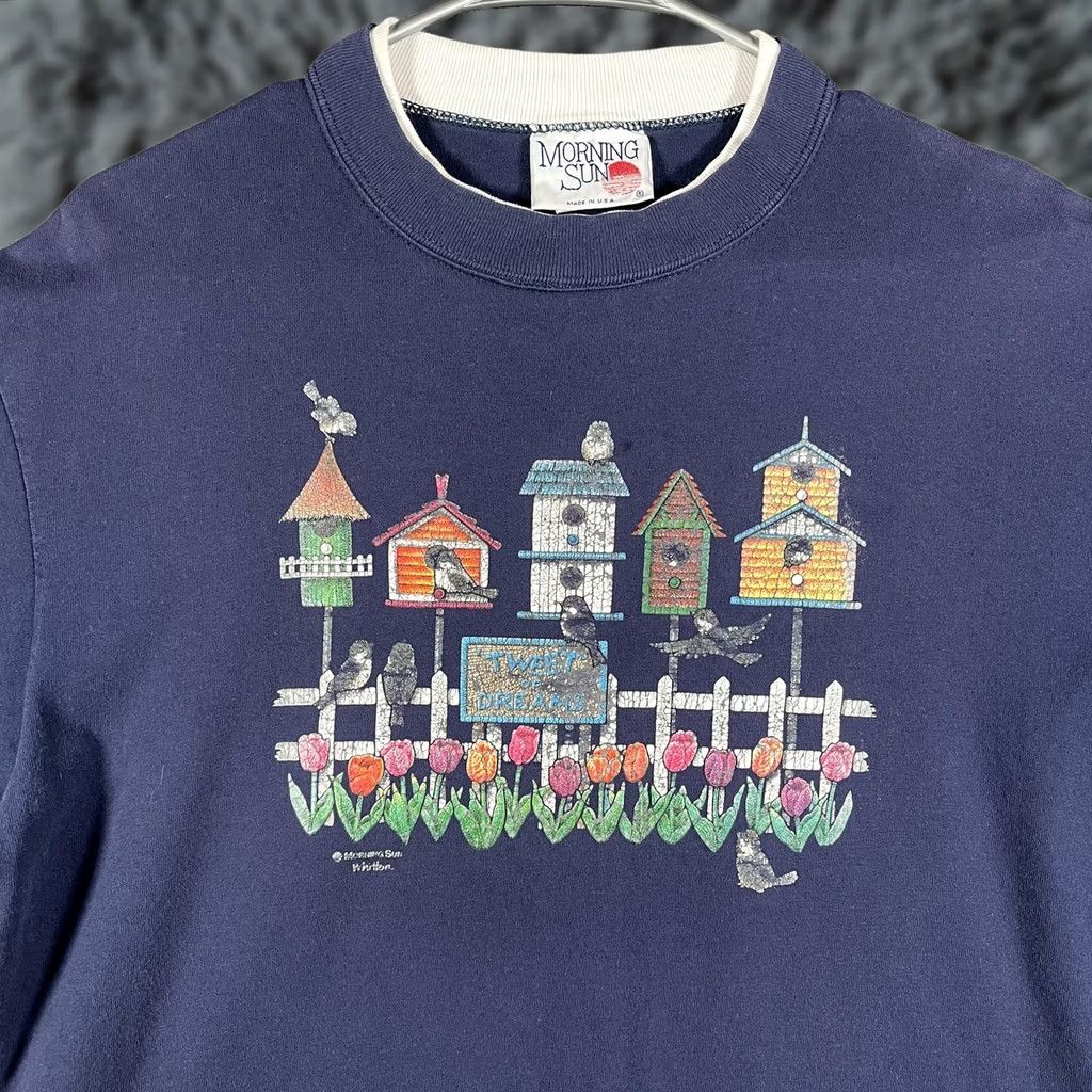 Vintage VINTAGE Morning Sun Shirt Womens Large Blue Birdhouse Tulip Ringer USA 90s Size L / US 10 / IT 46 - 1 Thumbnail