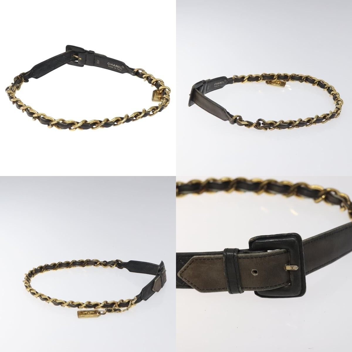 Chanel Chanel Chain Belt Metal Lamb Skin Black Gold CC Size ONE SIZE - 3 Thumbnail
