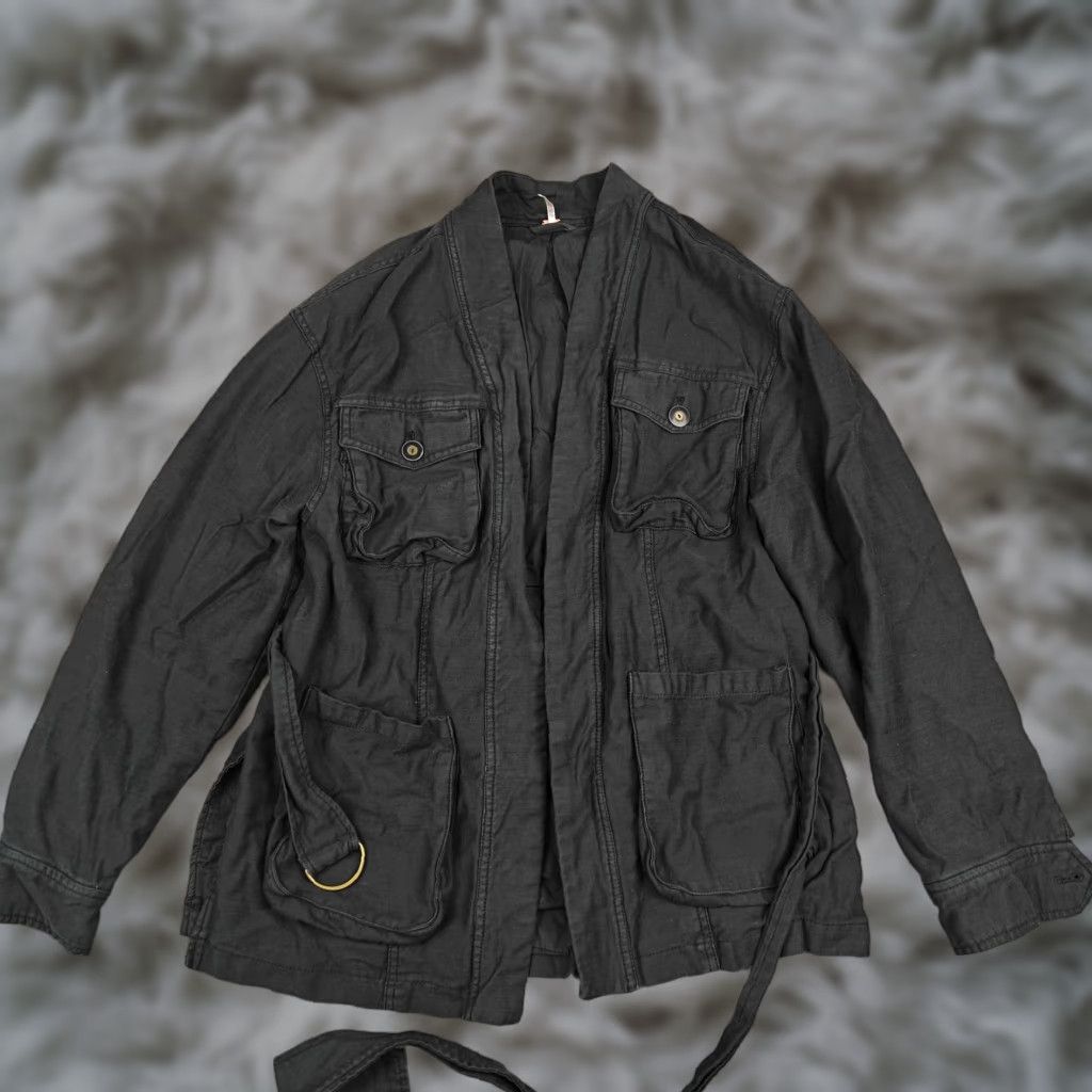 Free People Free People Jacket Womens Small Black Canvas Belted Pockets Open Front Size S / US 4 / IT 40 - 1 Thumbnail