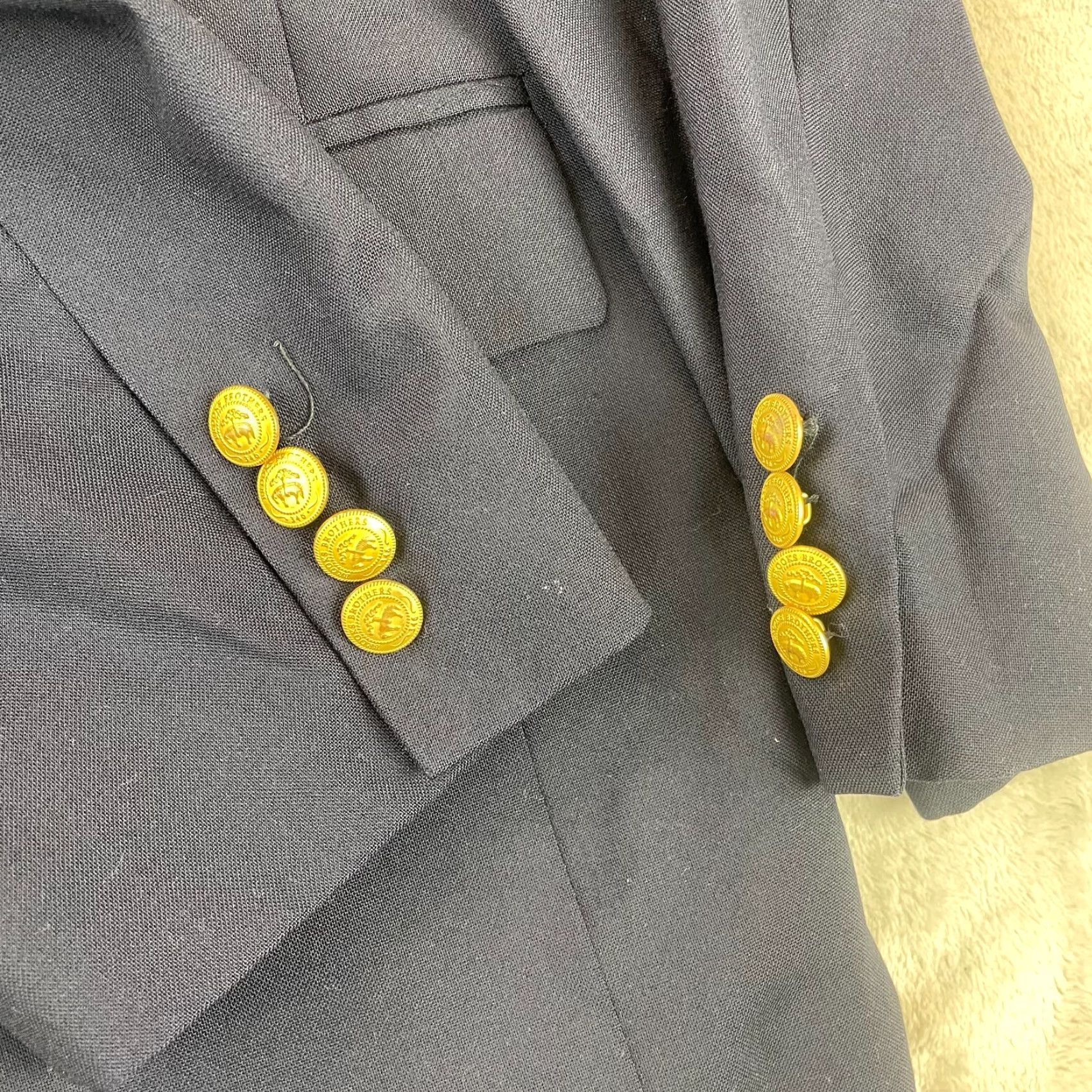 Brooks Brothers Brooks Brothers Blazer Men 44R Navy Blue 346 100% Worsted Wool Gold Buttons - Two-Button Notch Lapel Regular Fit Solid Wool Dress Jacket Size 44R - 7 Thumbnail