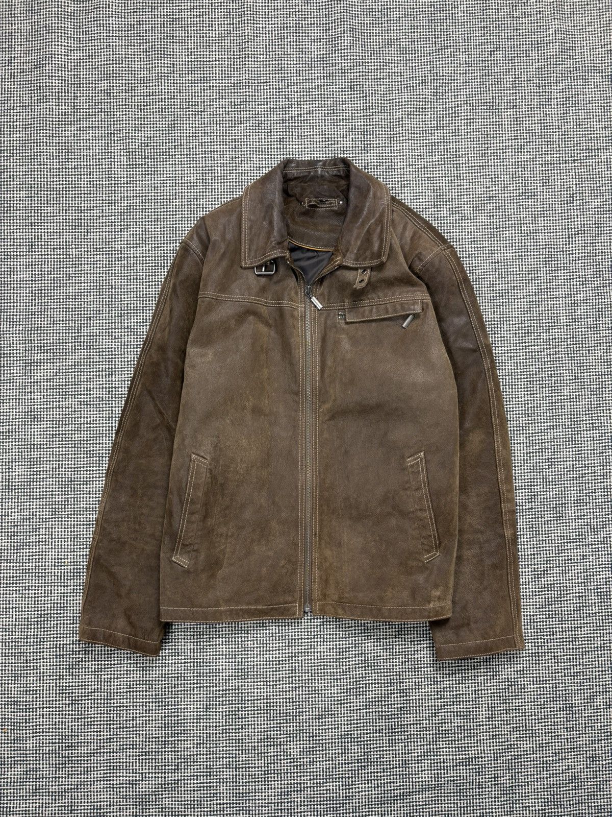 Euro Vintage 80〜90s suède leather jacket 90s vintage brown suede leather Harrington style jacket