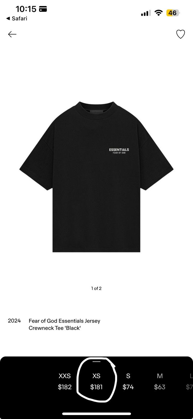 Essentials × Fear of God Fear Of God Essentials Jersey Crewneck T-Shirt ‘Black’ Size US XS / EU 42 / 0 - 9 Thumbnail
