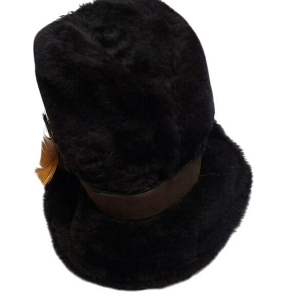 Vintage Vintage Cossack Hat Fedora Folded Hat Faux Fur Feather Size ONE SIZE - 8 Thumbnail
